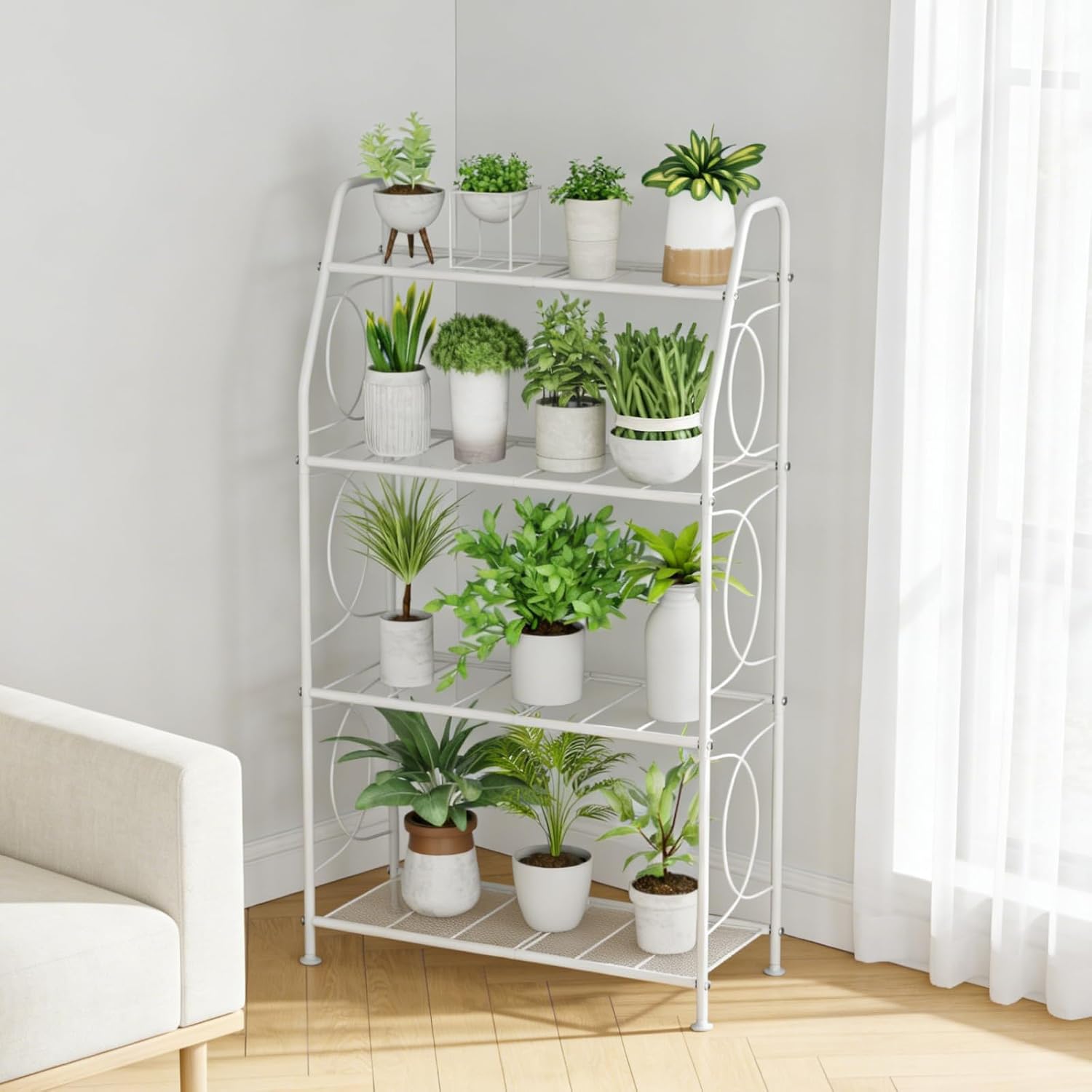 VyGrow Plant Stand, 4 Tier Plant Shelf for Indoor Outdoor, Heavy Duty Metal Tall Plant Stands Holder Rack for Living
