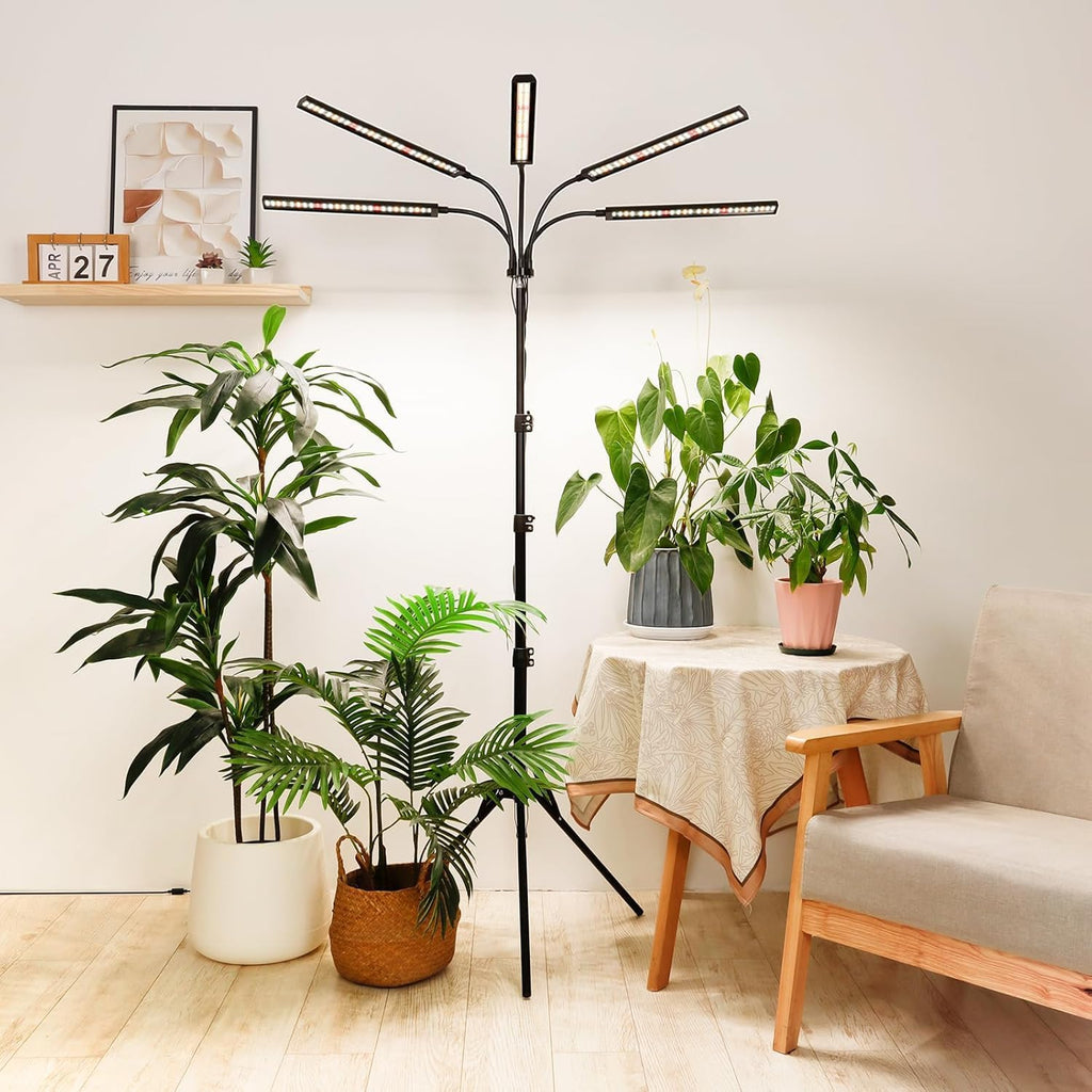 FOXGARDEN Grow Lights for Indoor Plants 5-Head Full Spectrum with Tripod Stand, Timer, Dimmable Flexible Goosenecks for