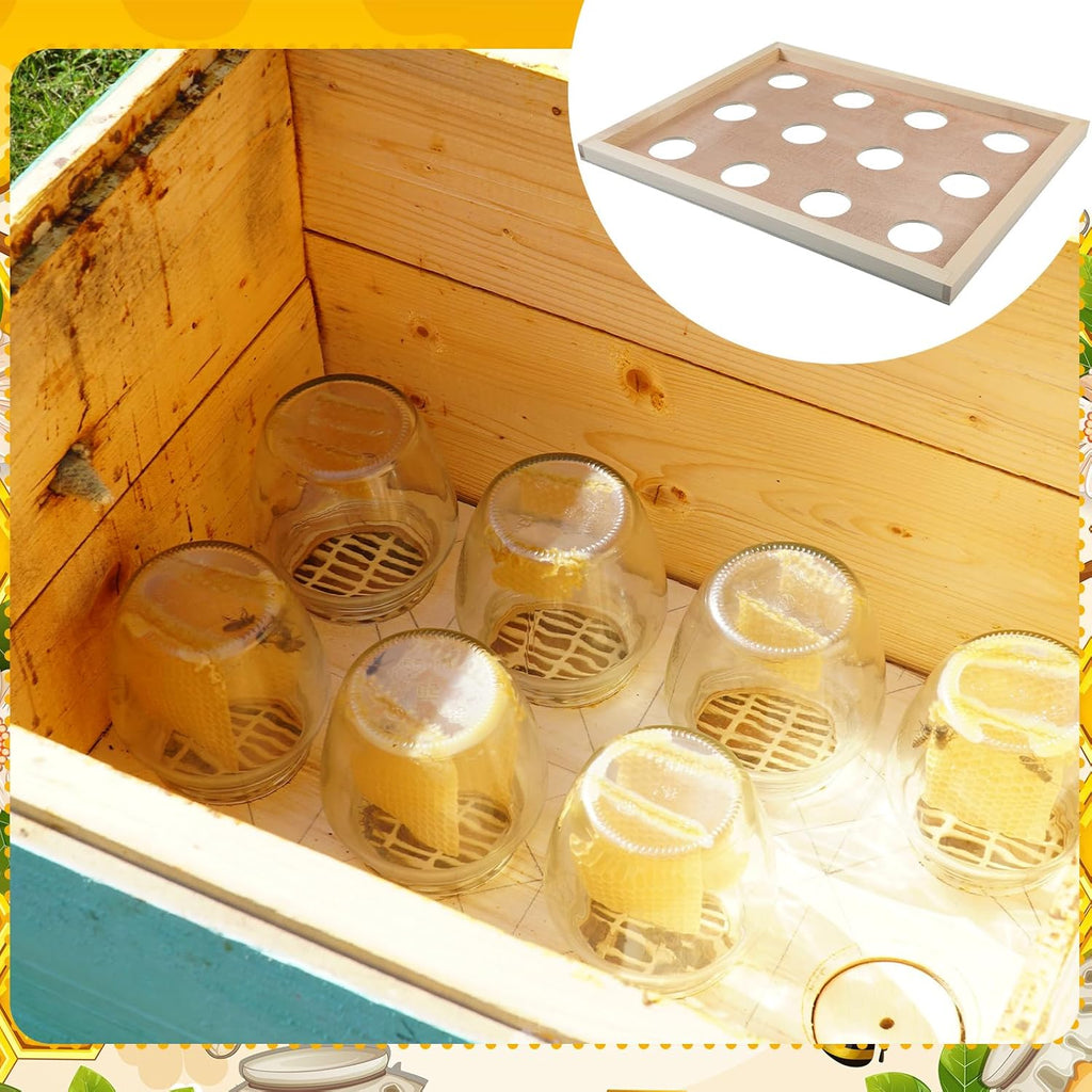 2 Pack Mason Jar Bee Hive 10 Frame Honey Jar Hive Storing with 12 Holes, Honey Extraction System Beehive Inner Cover