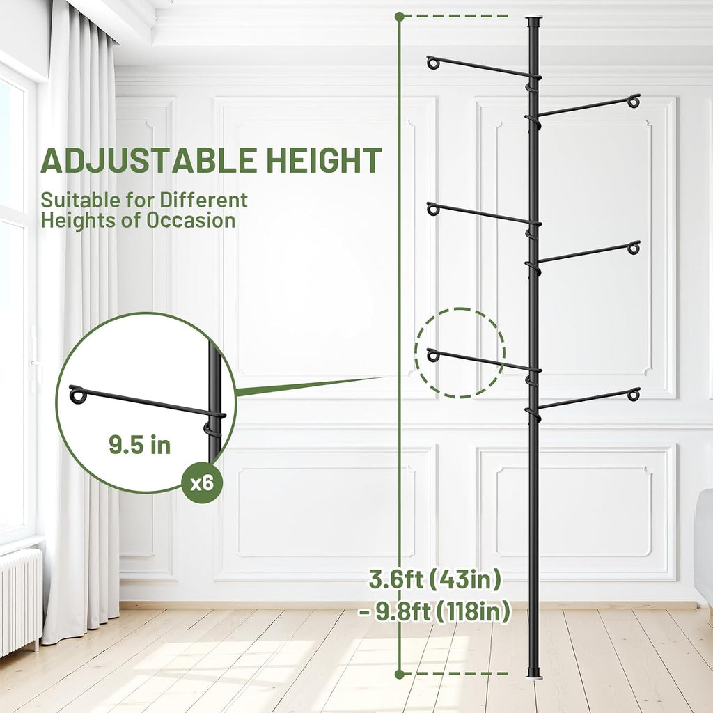 Tension Rod Plant Stand, Plant Poles for Hanging Plants Indoor, Metal Floor to Ceiling Hanging Plants Stand, Tension