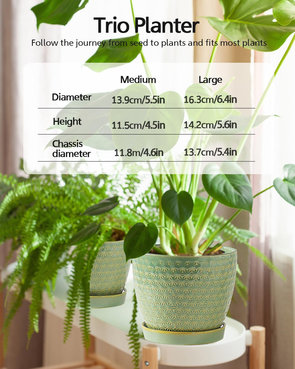 Plant Pots, Flower Pots, Planters for Indoor Plants(6.5+5.5inch), Flower Pots for Indoor Plant with Drainage Hole and