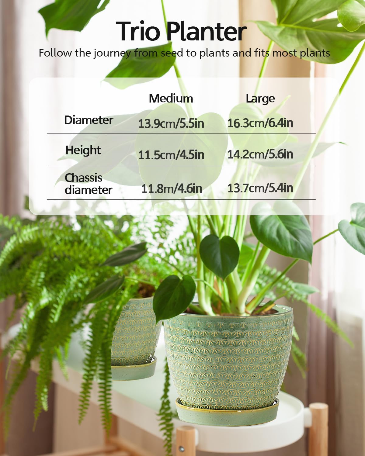 Plant Pots, Flower Pots, Planters for Indoor Plants(6.5+5.5inch), Flower Pots for Indoor Plant with Drainage Hole and