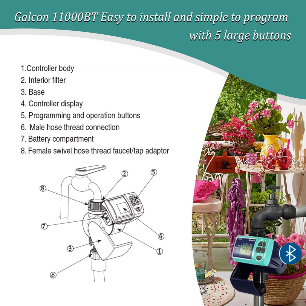 Galcon 11000 Series Hose Timers Irrigation Controller for Watering Balcony & Small Garden