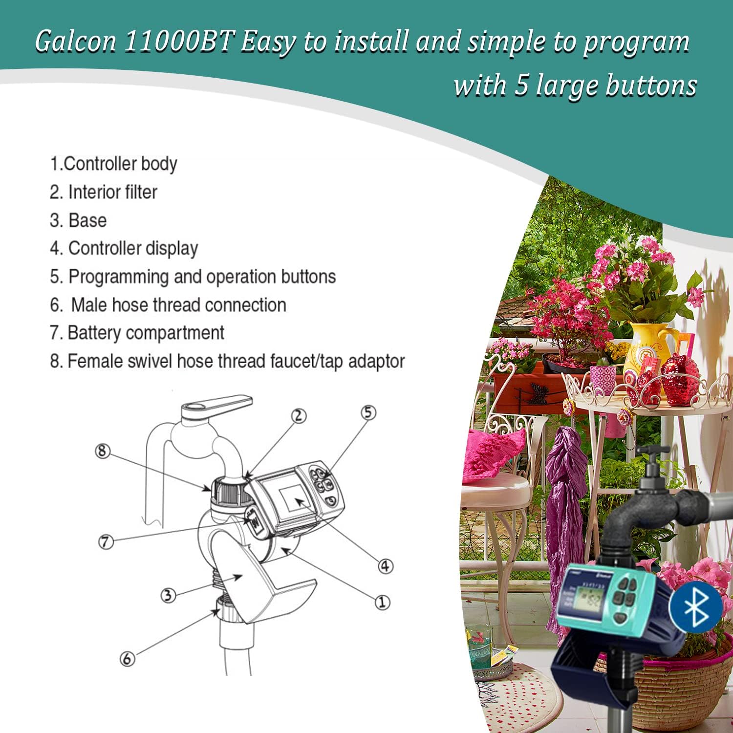 Galcon 11000 Series Hose Timers Irrigation Controller for Watering Balcony & Small Garden