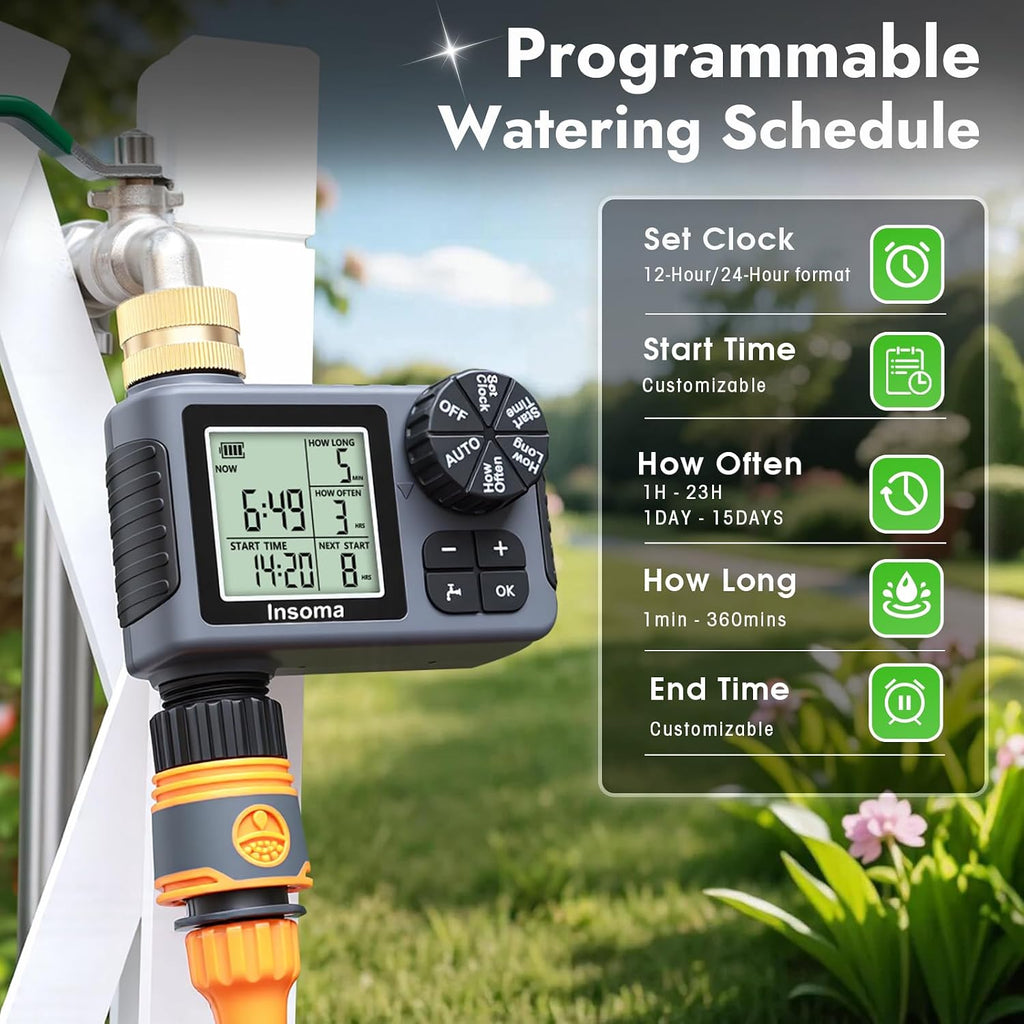 Sprinkler Timer with Brass Inlet, Water Timer for Garden Hose with Auto/Manual/Rain Delay Mode, Easy Setup Hose Timers