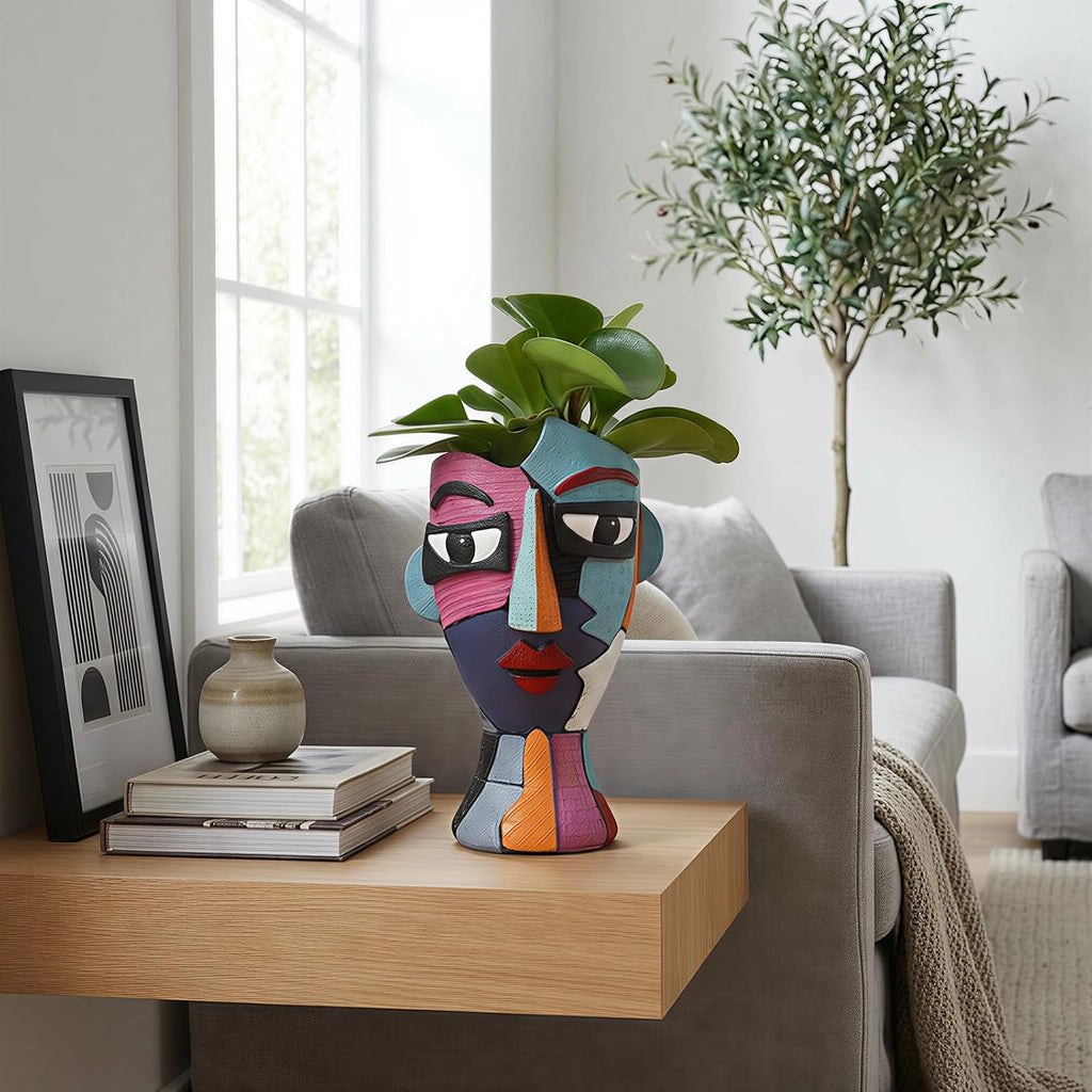 Face Planter Pot 8.2 Inch Height with Drainage | Abstract Picasso Head Vase for Decorative Plant | Eclectic Flower Pots