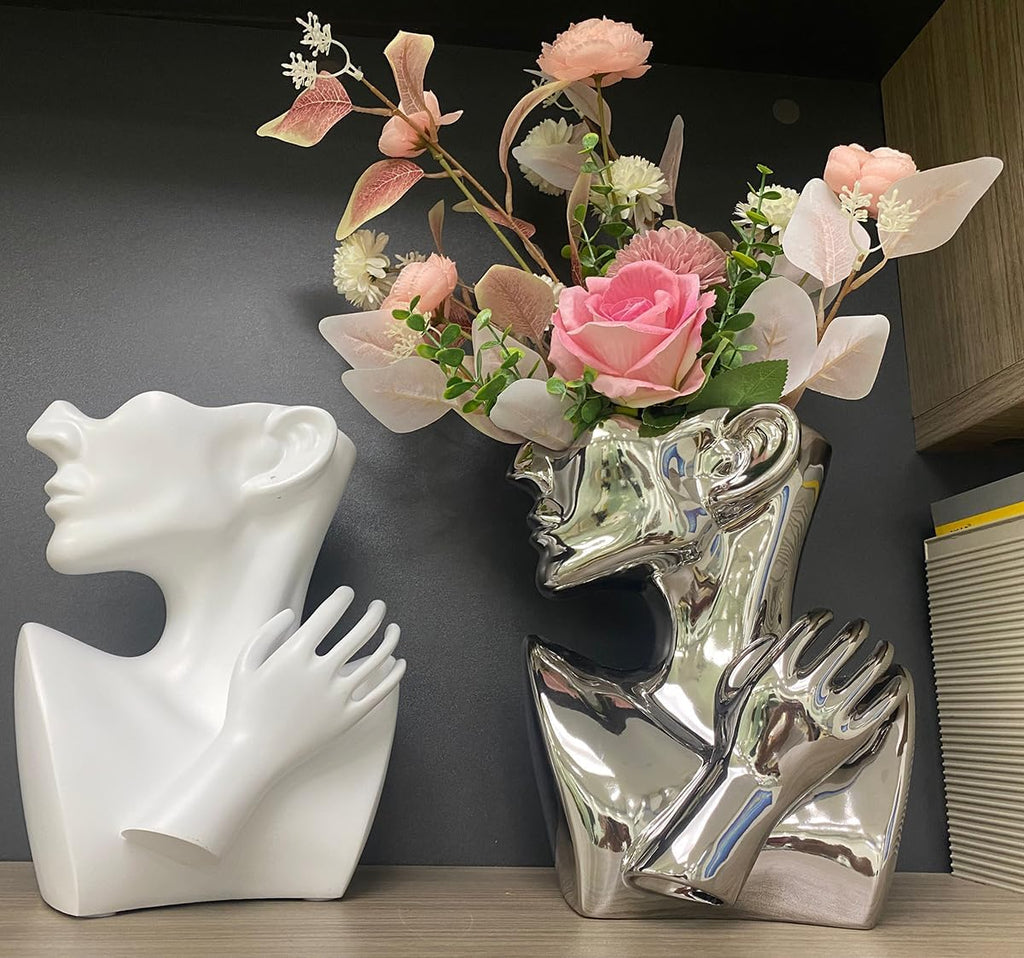 Abstract Face Planters Pots Head Flower Vase (White) | Greek Bust Vase, Women Face Vase for Home Decor, Female Bust