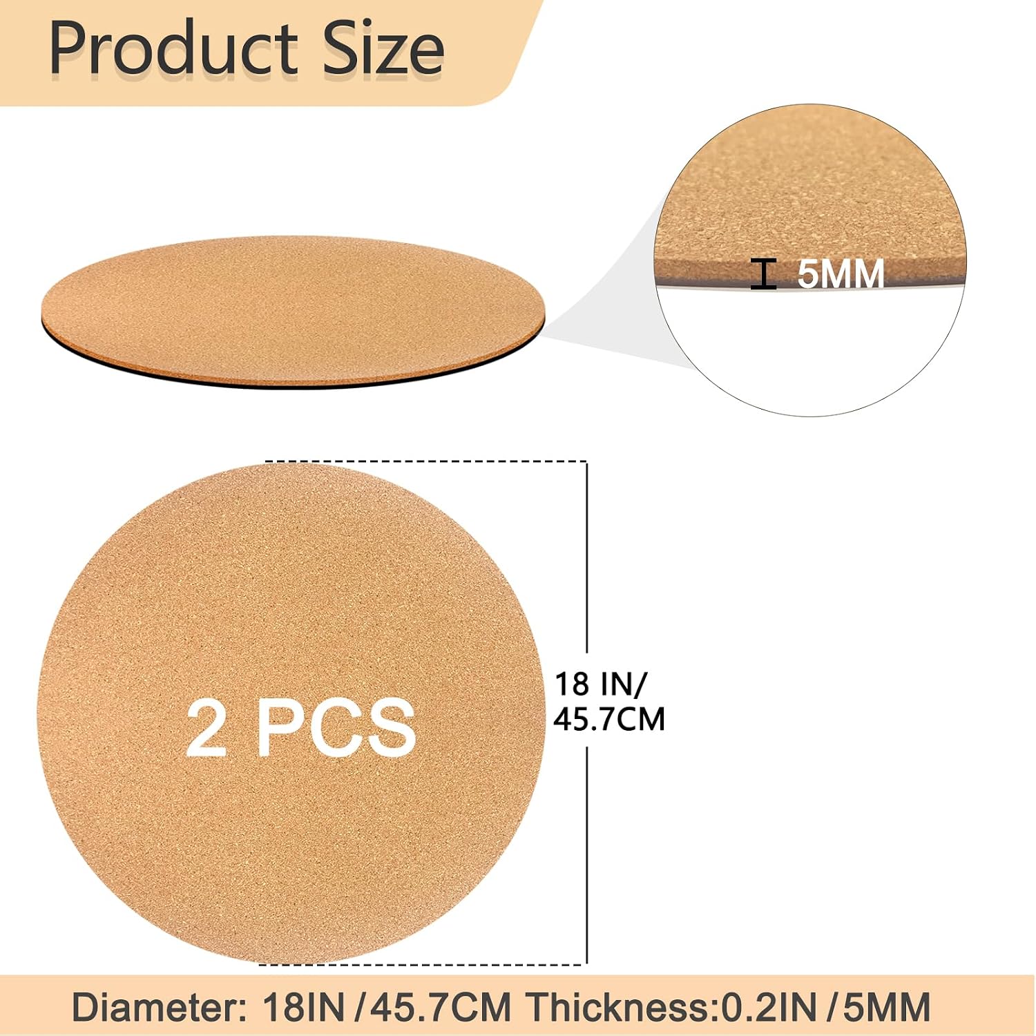 18 Inch Large Cork Plant Coasters, 2 Pieces Cork Plant Mats, Cork Coaster for Planters, Large Plant Coasters for House