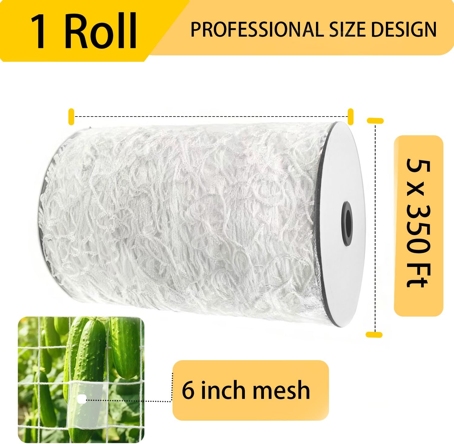 Soft Mesh Nylon Trellis Netting Roll, 5 x 350 Ft Heavy Duty Reinforced Garden Plant Support Mesh for Climbing