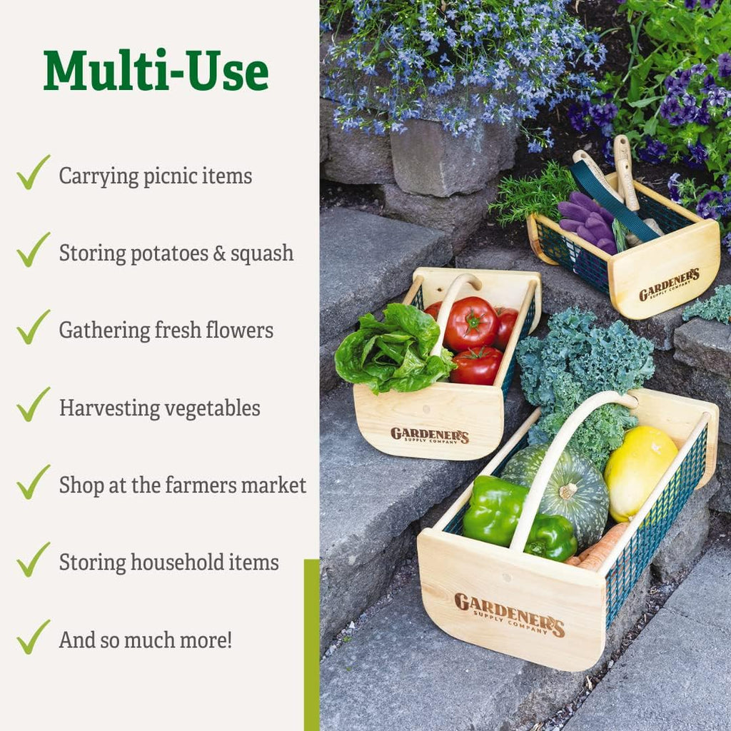 Gardener's Supply Company Garden Harvest Basket | Versatile Gardening & Vegetables Gathering Hod | Natural Smooth Pine