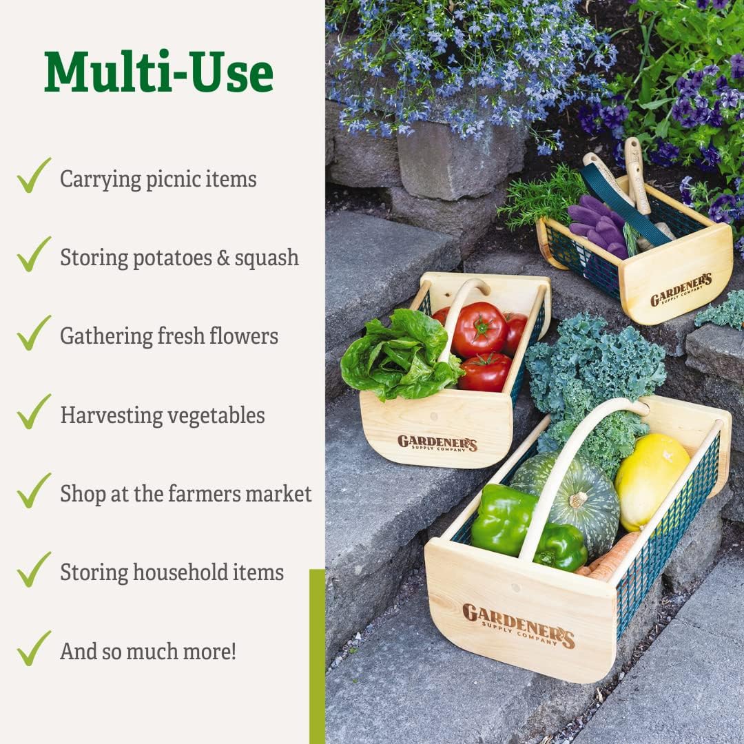 Gardener's Supply Company Garden Harvest Basket | Versatile Gardening & Vegetables Gathering Hod | Natural Smooth Pine