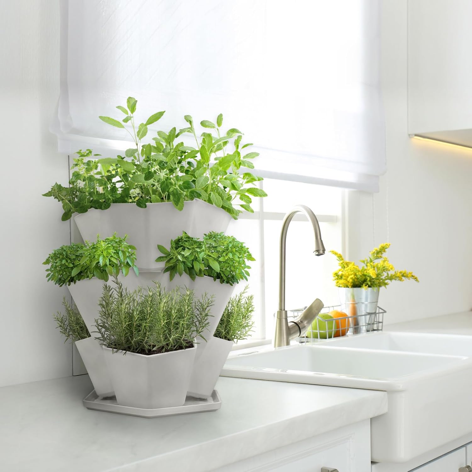 Tierra Verde 3-Tier Stackable Countertop Tabletop Modular Planter in Eggshell White