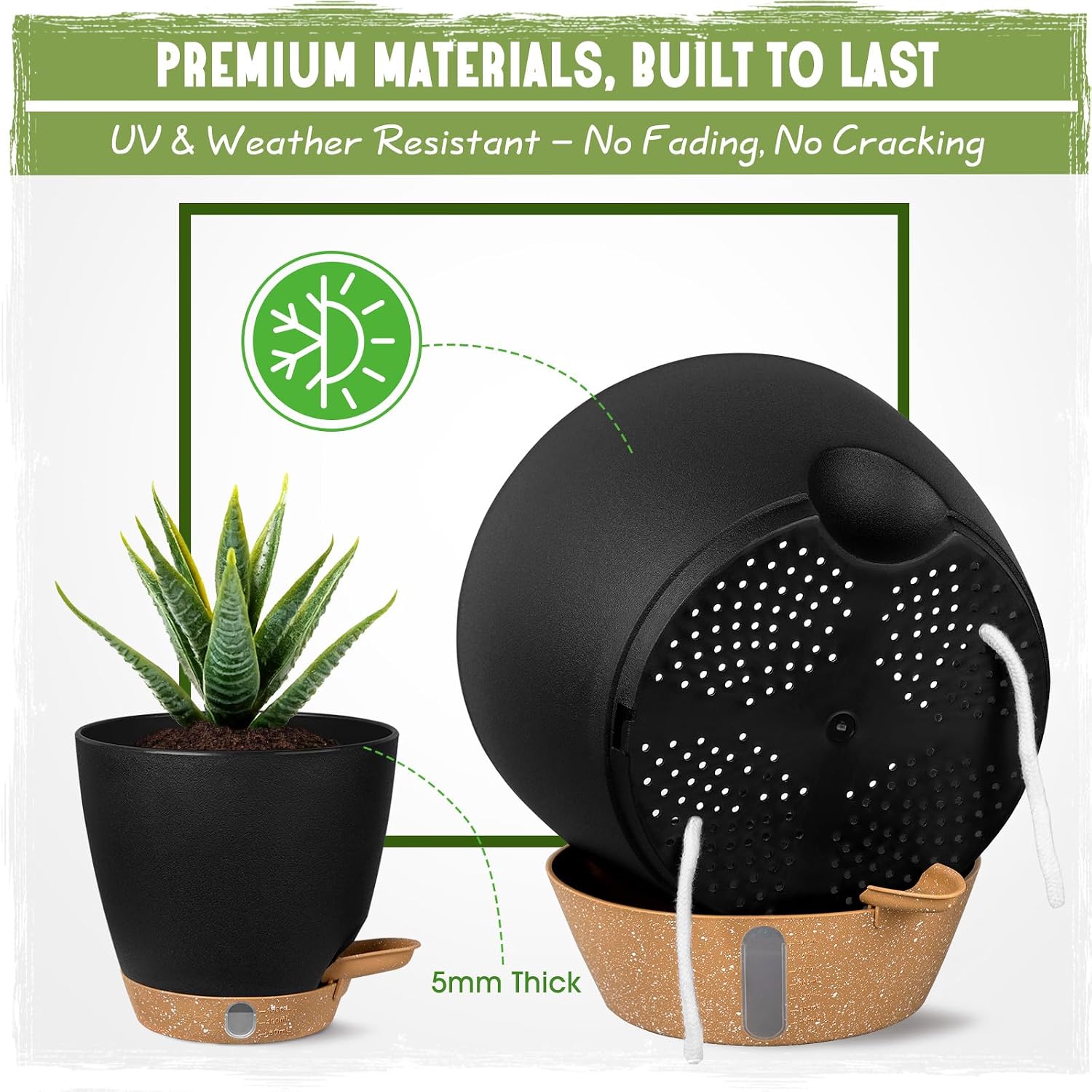 Self-Watering Pots for Indoor and Outdoor Plants 4 Pack, 6/8/10/12 Inch Planters with Water Level Indicator & Deep