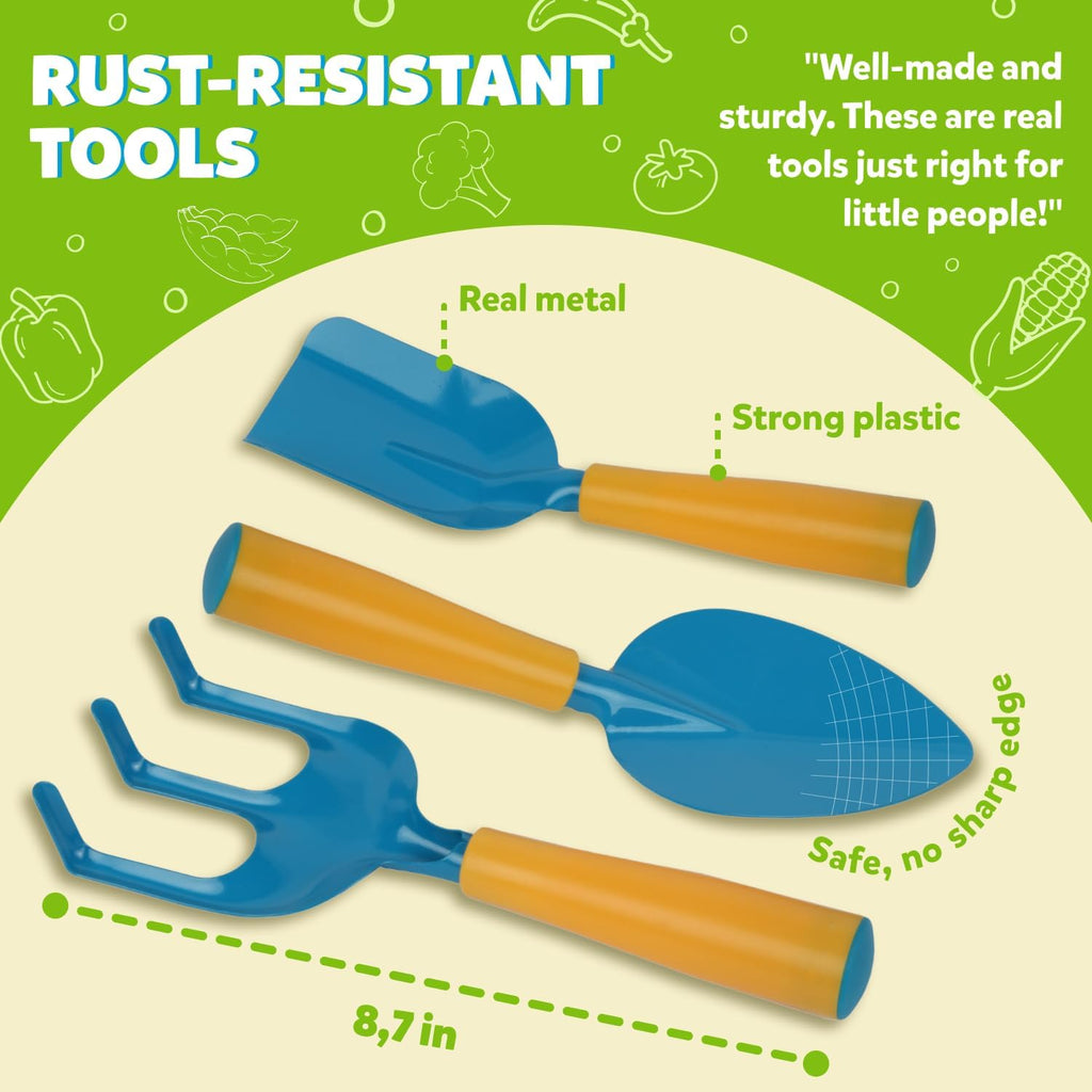 Kids Gardening Set – Toddler Gardening Kit Includes Watering Can for Kids, Shovel, Rake, Plant Stakes, Kids Gardening