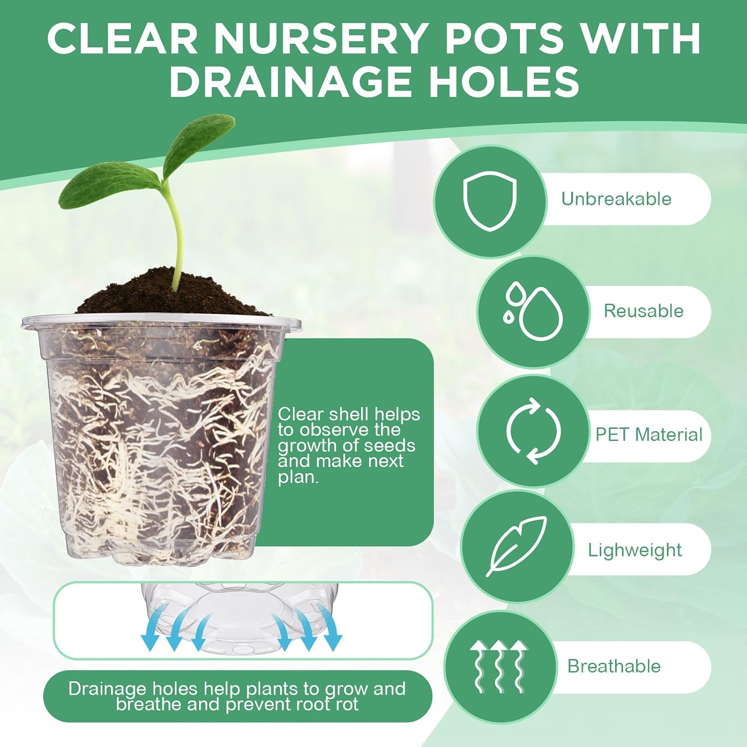 Vesici 10 Pack Seed Starter Tray Kit Seedling Starter Trays with 60 Pcs 4 Inch Nursery Pots and Humidity Dome (60