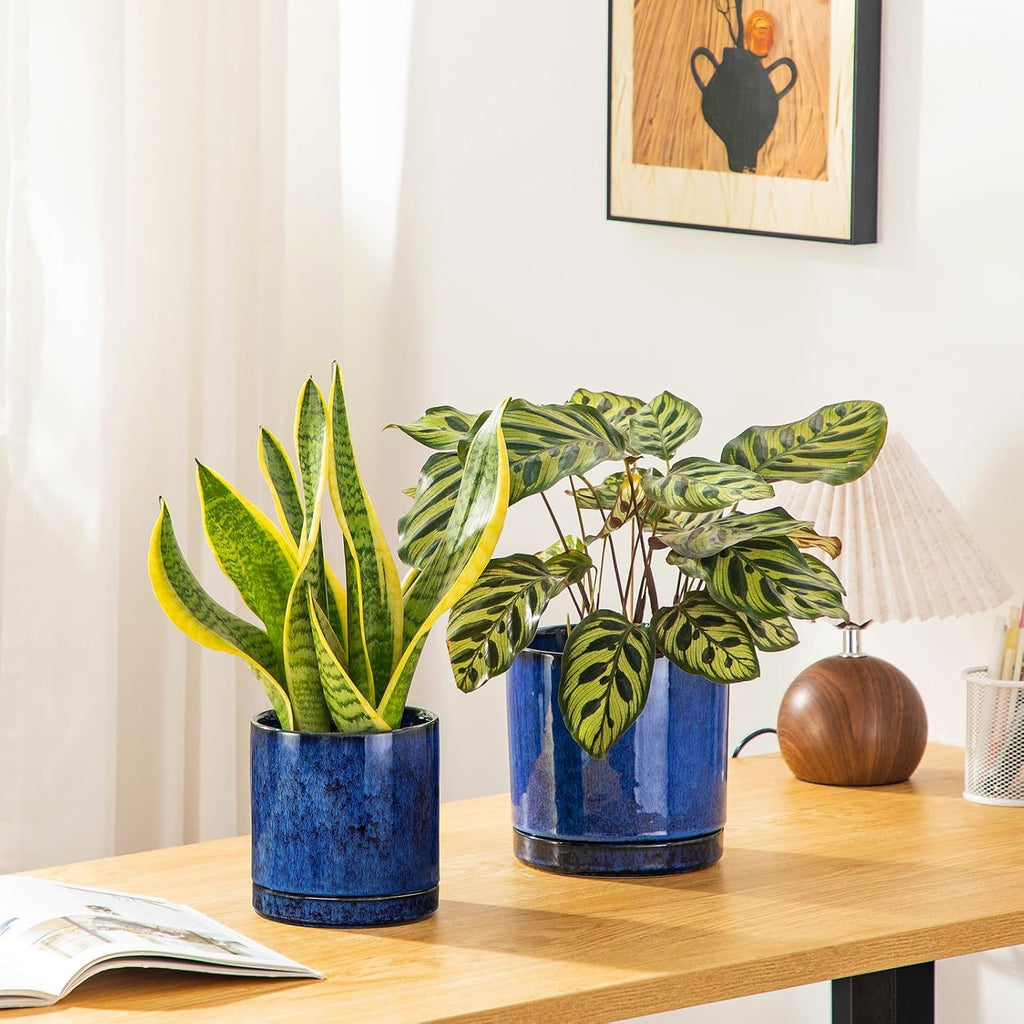 vancasso Ceramic Plant Pots, 3 Piece Planters for Indoor Plants, Blue | 4.25+5.25+6.25 Inch Flower Pots with Drainage