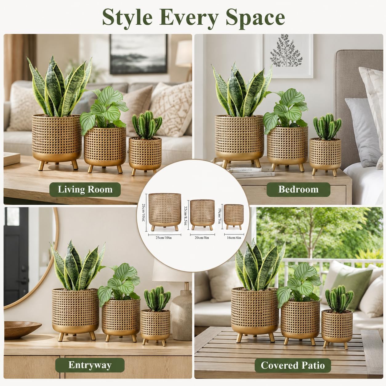 JHY DESIGN Set of 3 Plant Pots 10/8.5/7''H Metal Decoration Flower Pots with Hollow Design Large planters for Indoor &