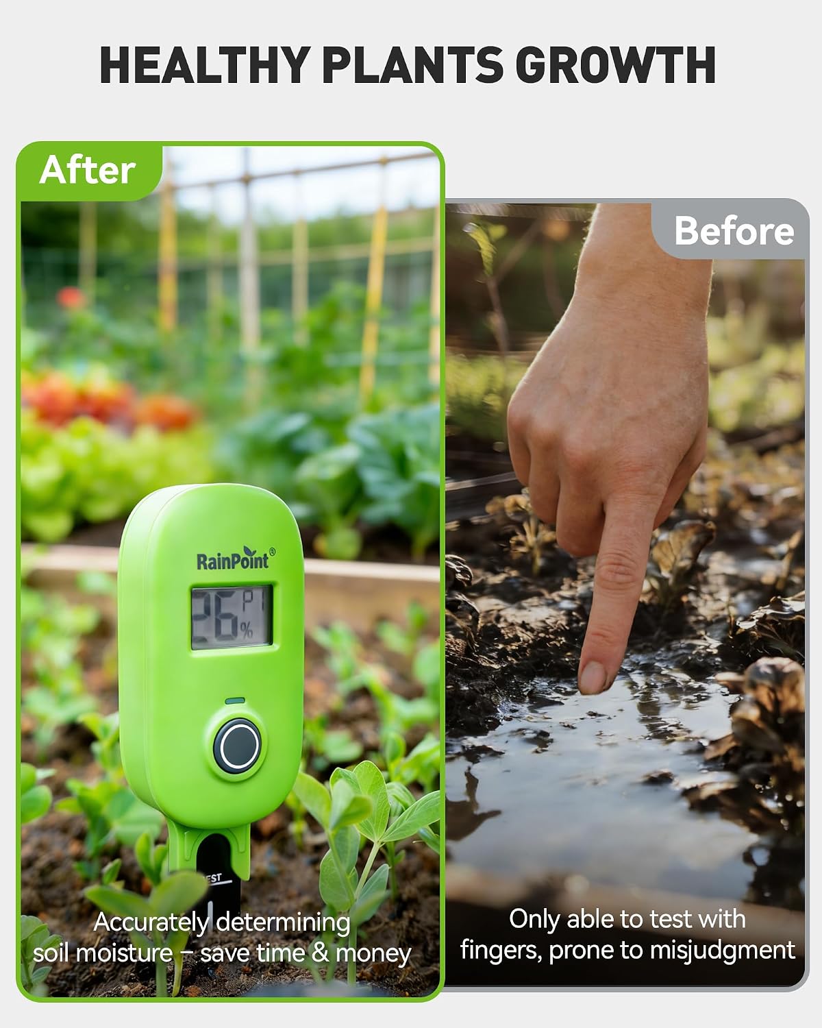 RAINPOINT Smart Soil Moisture Meter for Plants, Soil Hygrometer Sensor, Real-time Monitor Humidity Tester for