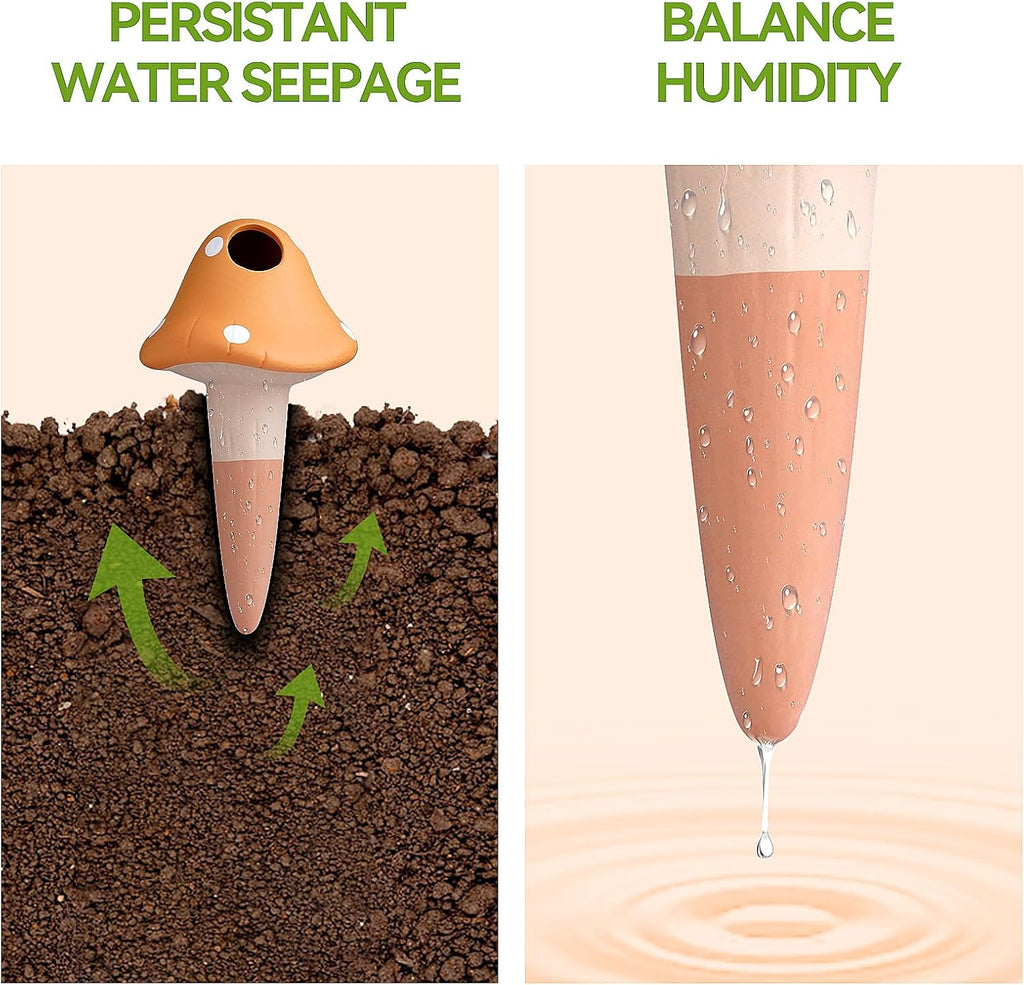 KBCSUN Self Watering Spikes Mushroom Shape, 4 Pack Self Watering Globes Terracotta Plant Watering Stakes for Indoor