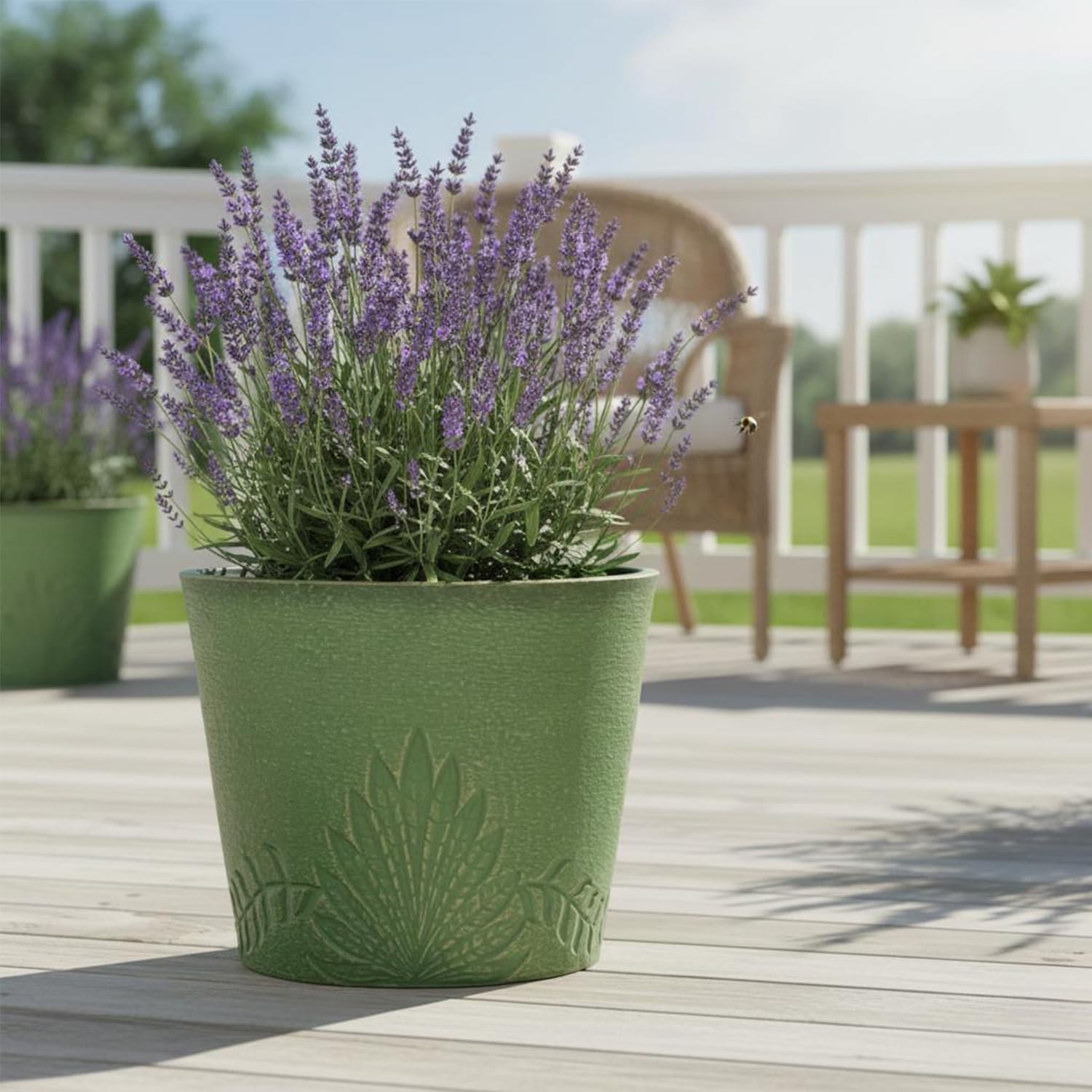 GreenShip 15 inch Large Planters for Outdoor Plants, Set of 2 | 7 gal, Large Indoor Planter, Recycled Resin & Stone