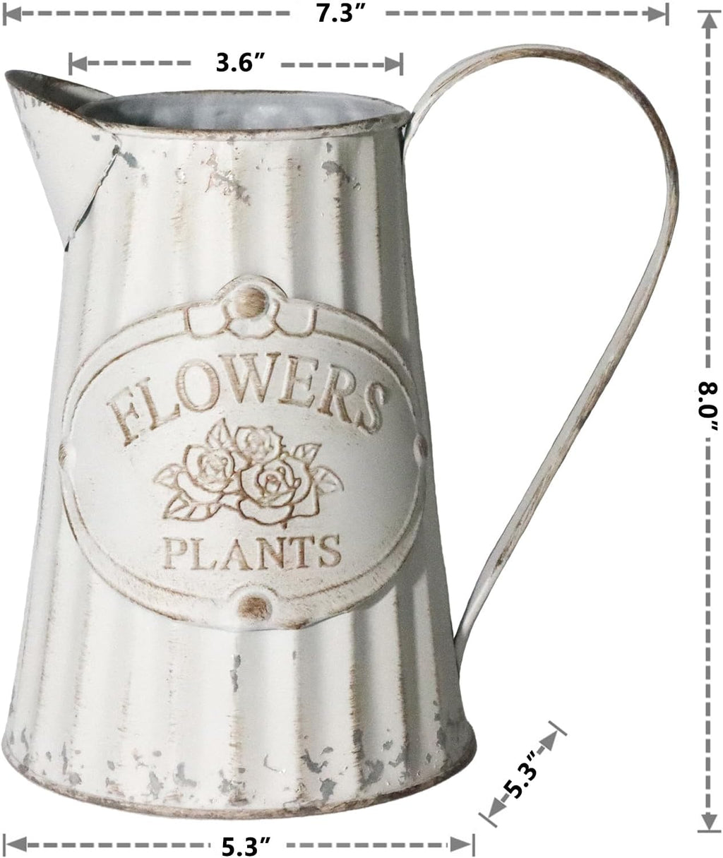 Galvanized Pitcher Antique Watering Can Retro Jug Metal Vase Rustic Vintage Primitive Pitcher Farmhouse Country Plant