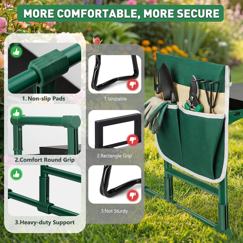 Garden Kneeler and Seat for Seniors – Heavy Duty Anti-Tip Gardening Stool with Widened Thick Soft Kneeling Pad