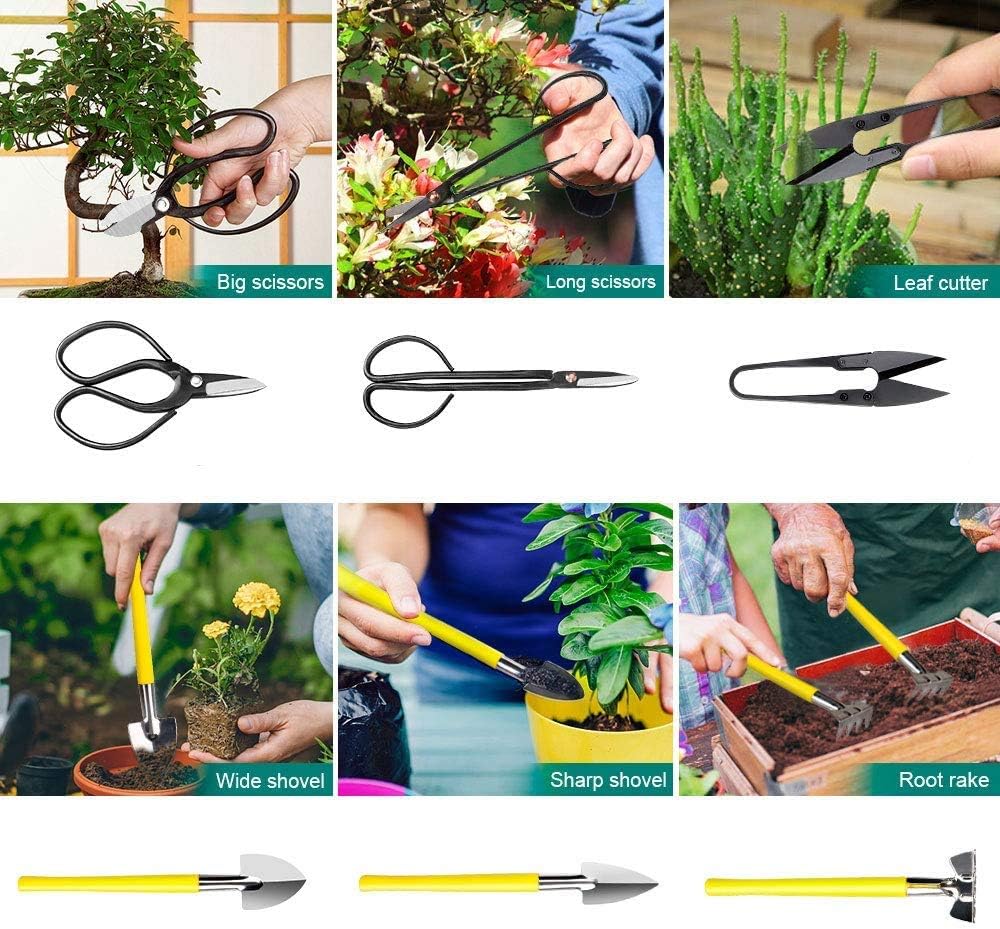 Bonsai Tools Set 13Pcs, Bonsai Essentials with PU Leather Bag, High Carbon Steel Succulent Trimming Kit, for Pruning
