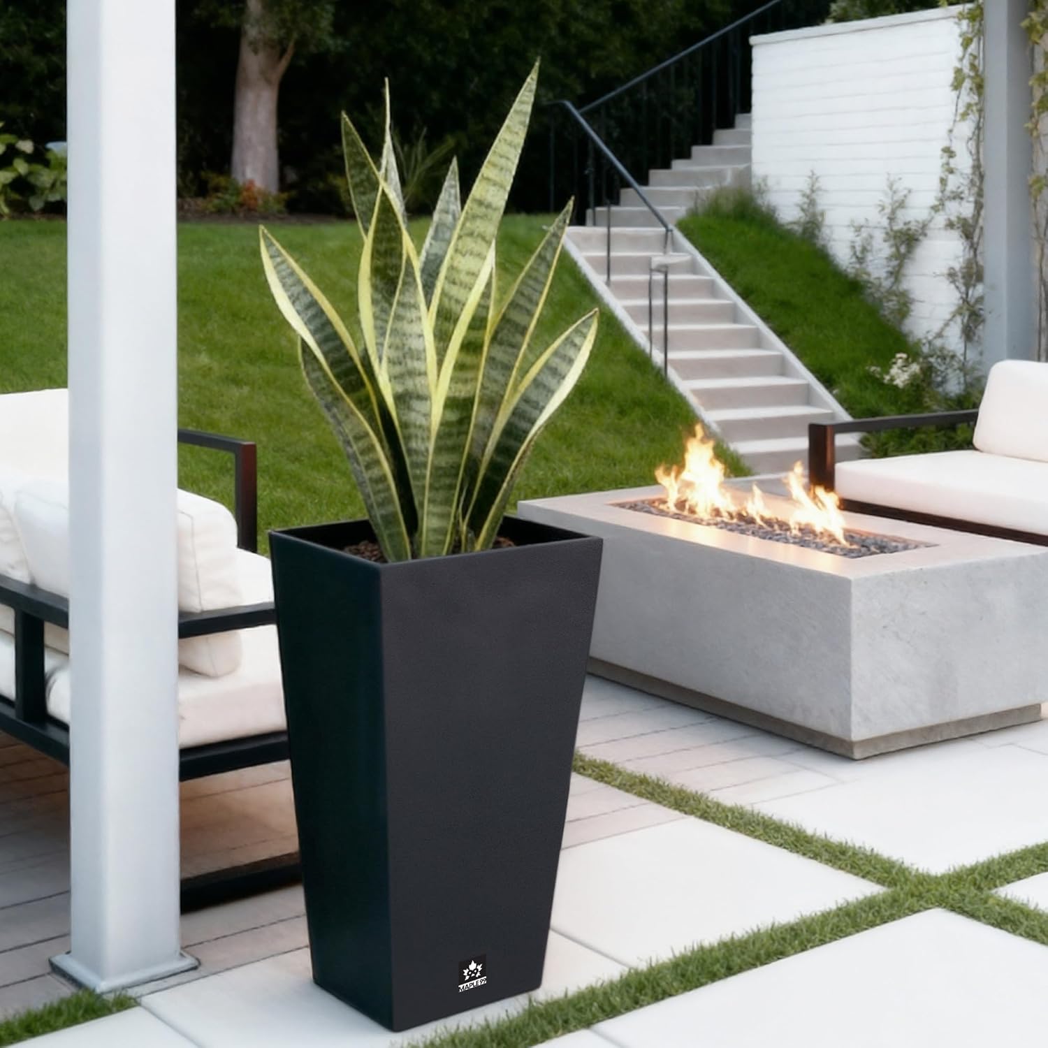 Tall Outdoor Planter 30 Inch 2-Pack, Tapered Design with Drainage Holes