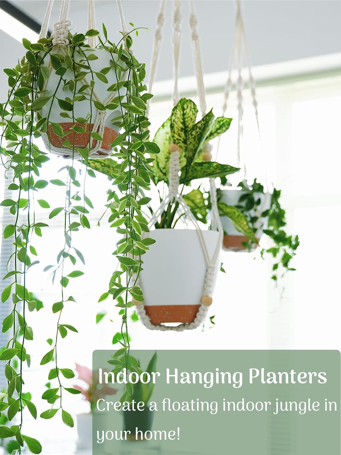 Bouqlife 3 Set Self Watering Hanging Planters for Indoor Plants | 7/6/5.5 Inch Pots with Macrame Plant Hangers