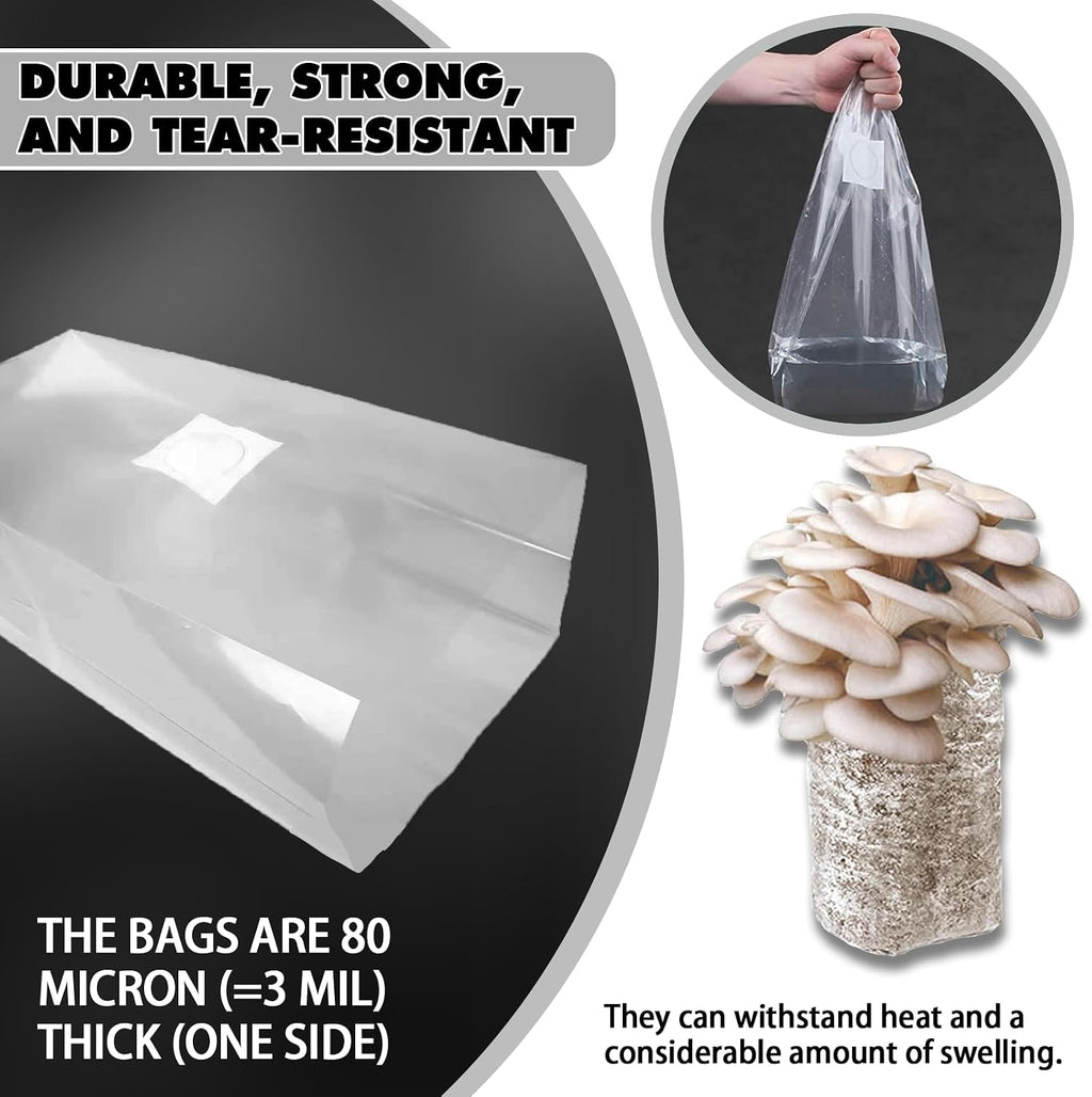 TonGass Autoclavable Mushroom Grow Bags Bulk with Microporous Filter Patchs | 60-Pack Large 8"x5"x20" Extra Thick 80