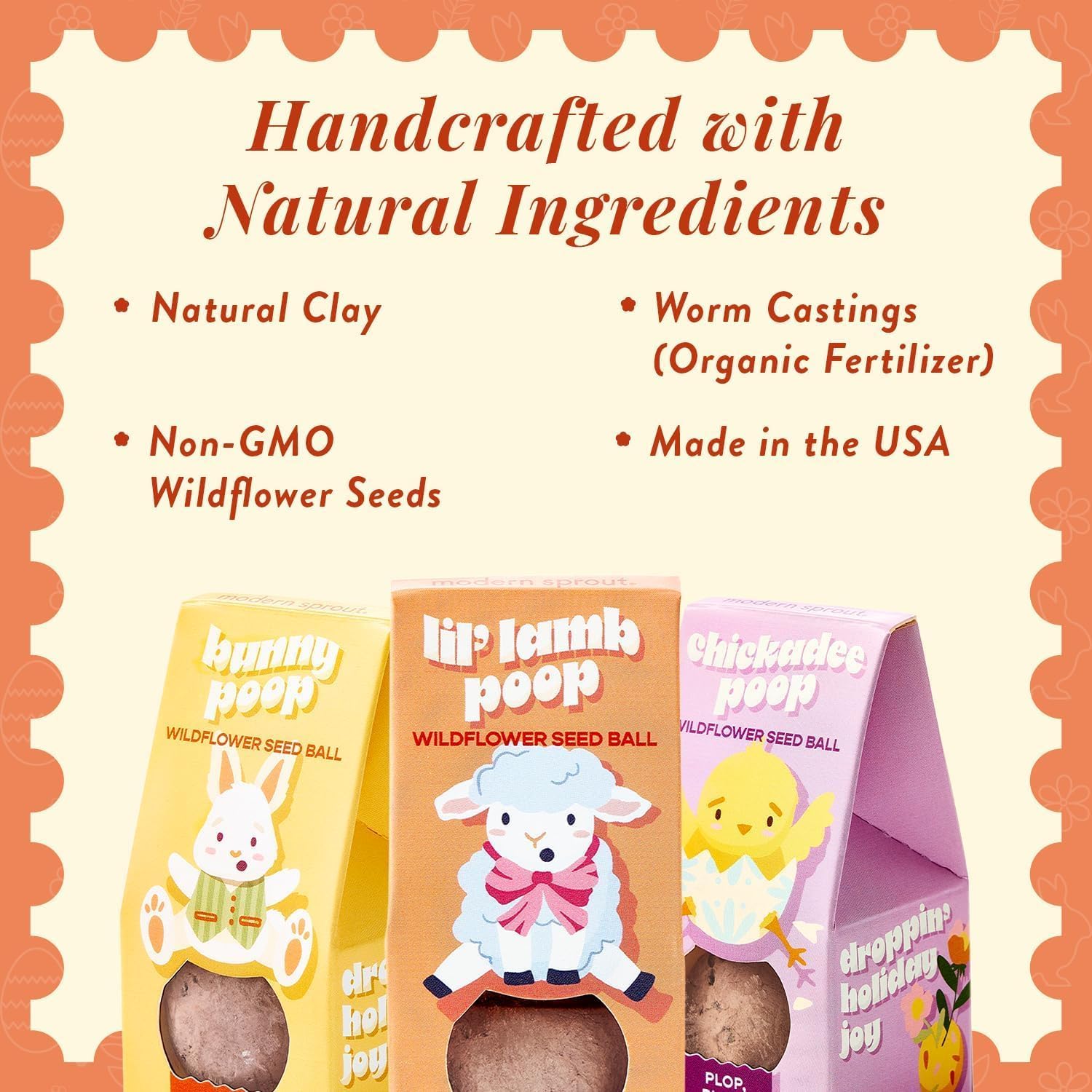 Modern Sprout Wildflower Seed Ball Poop - Non-GMO Seed Bombs, Pack of 3 | Eco-Friendly Hand-Rolled Clay Gardening Gift