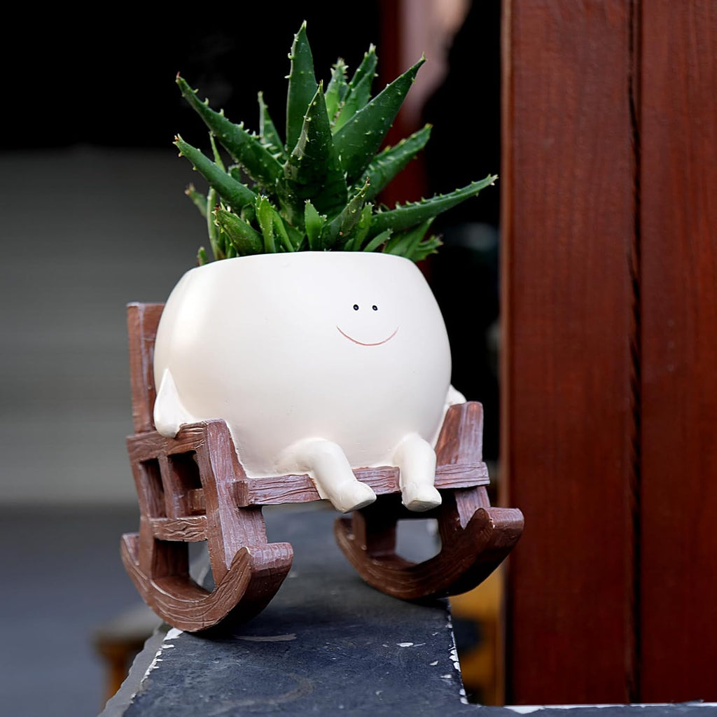 NINIPAPA Cute Plant Pots Smiley Face Planter Funny Flower Pot, Rocking Chair Large Face Pot for Indoor Plants, Unique