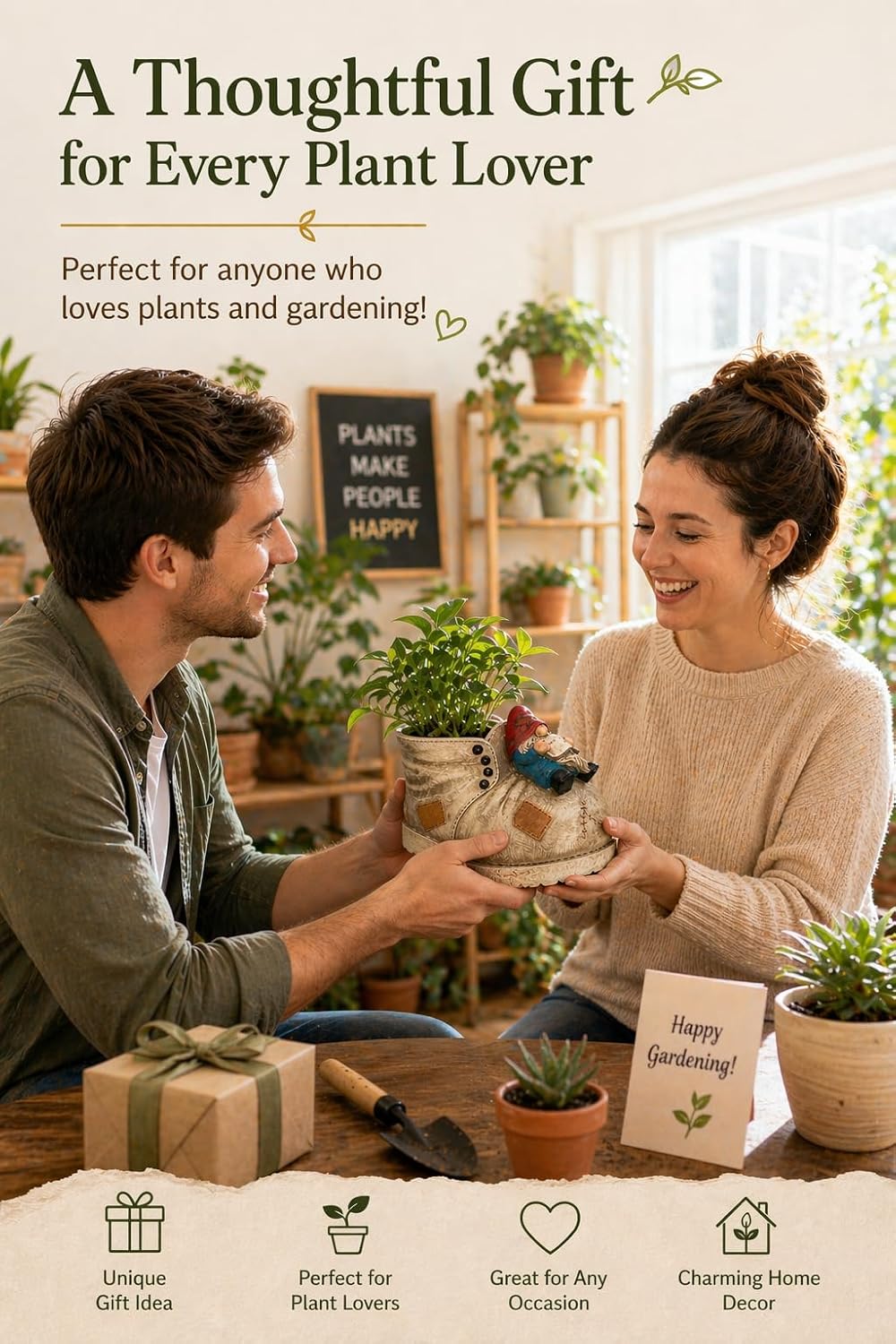 Cute Planter Gnome Plant Pots for Succulent Unique Resin Flower Pot with Drainage Hole Funny Gifts for Plant Lovers