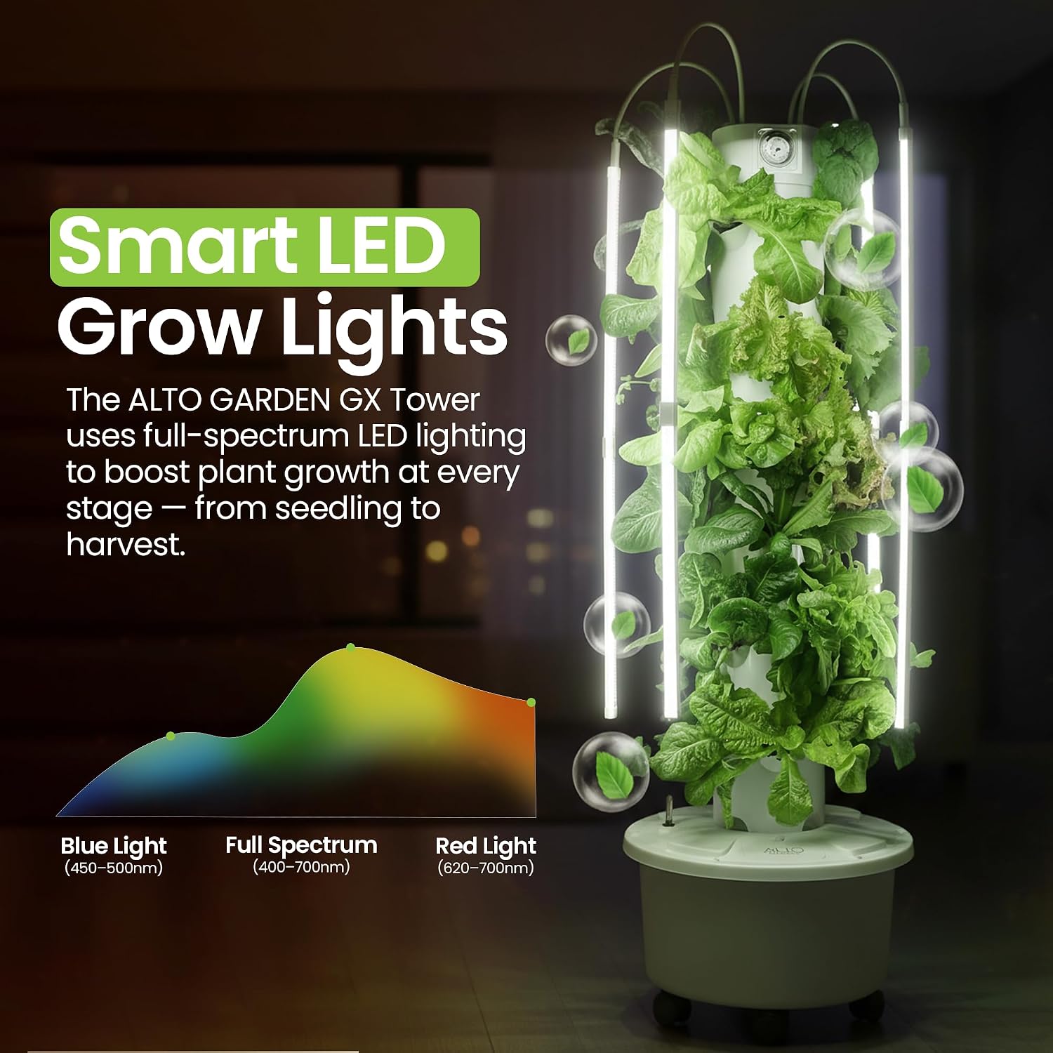GX Hydroponic Tower | Vertical Planter Tower | Hydroponics Growing System Kit | Food Grade with 24 Net Pots (with LED