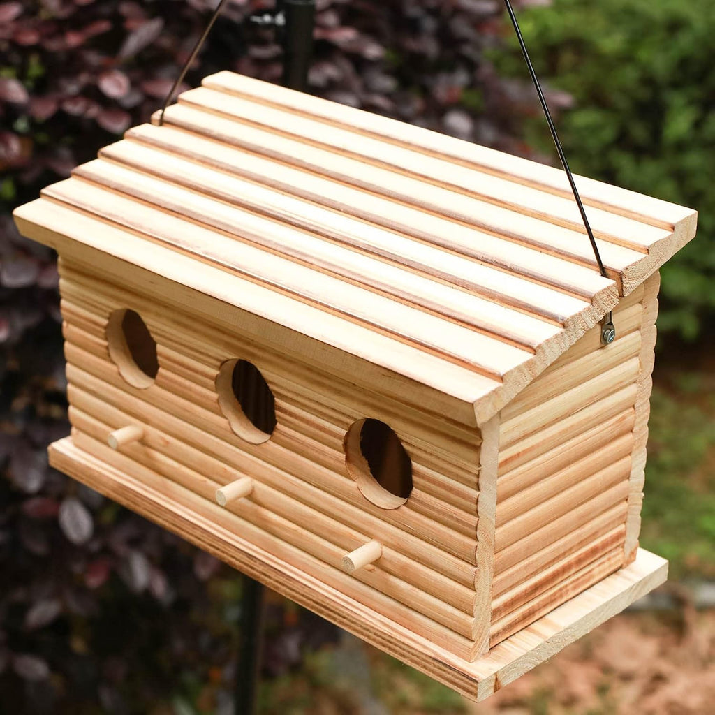 Bird Houses for Outside,Outdoor Bird House Room for 3 Bird Families 3 Hole Bluebird Finch Cardinals Hanging Birdhouse