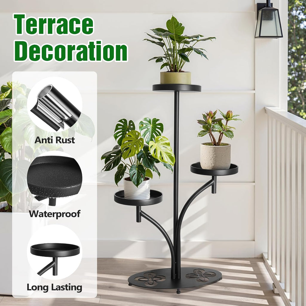 3 Tier Metal Plant Stand Indoor, for Patio, Living Room, Bedroom | Tiered Modern Round Plant Stand, Petal-Shaped