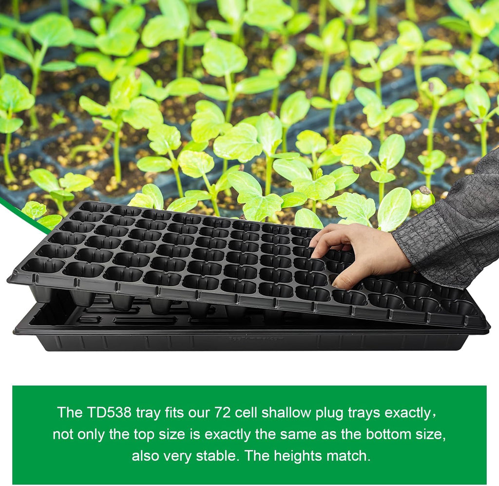 RooTrimmer 10 Pack 1020 Seed Starter Trays and 10 Pcs 72 Cell Plug Trays, Thick Durable Seedling Plastic Nursery Tray