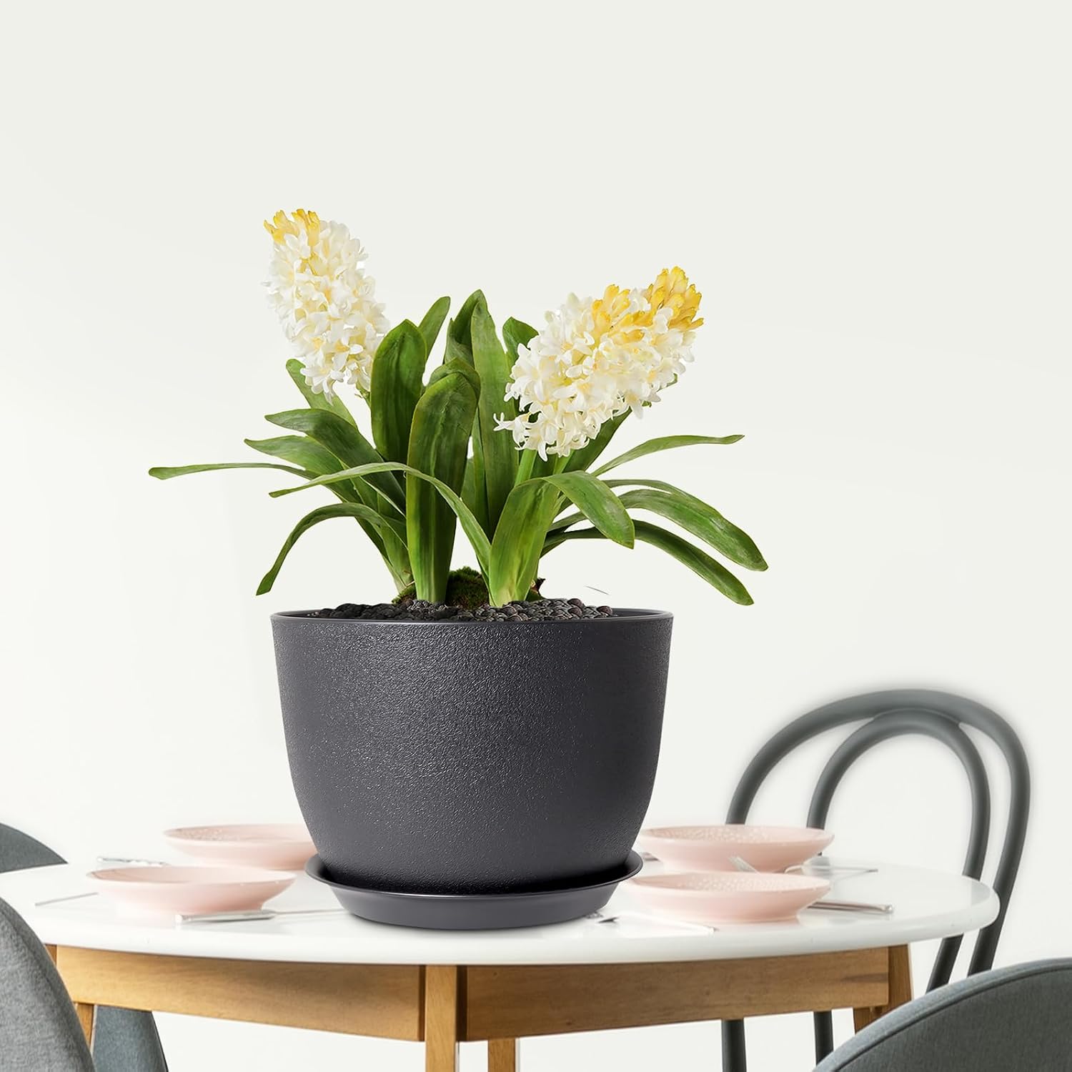 Meowell 12 inch Large Plant Pots, Plastic Planters with Drainage Holes and Saucers, Flower Pots for Indoor Outdoor