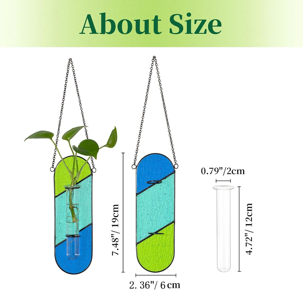 Hewory Stained Glass Window Hanging: 2PCS Propagation Stations Blue & Green | Vibrant Stained glass Plant Propagation