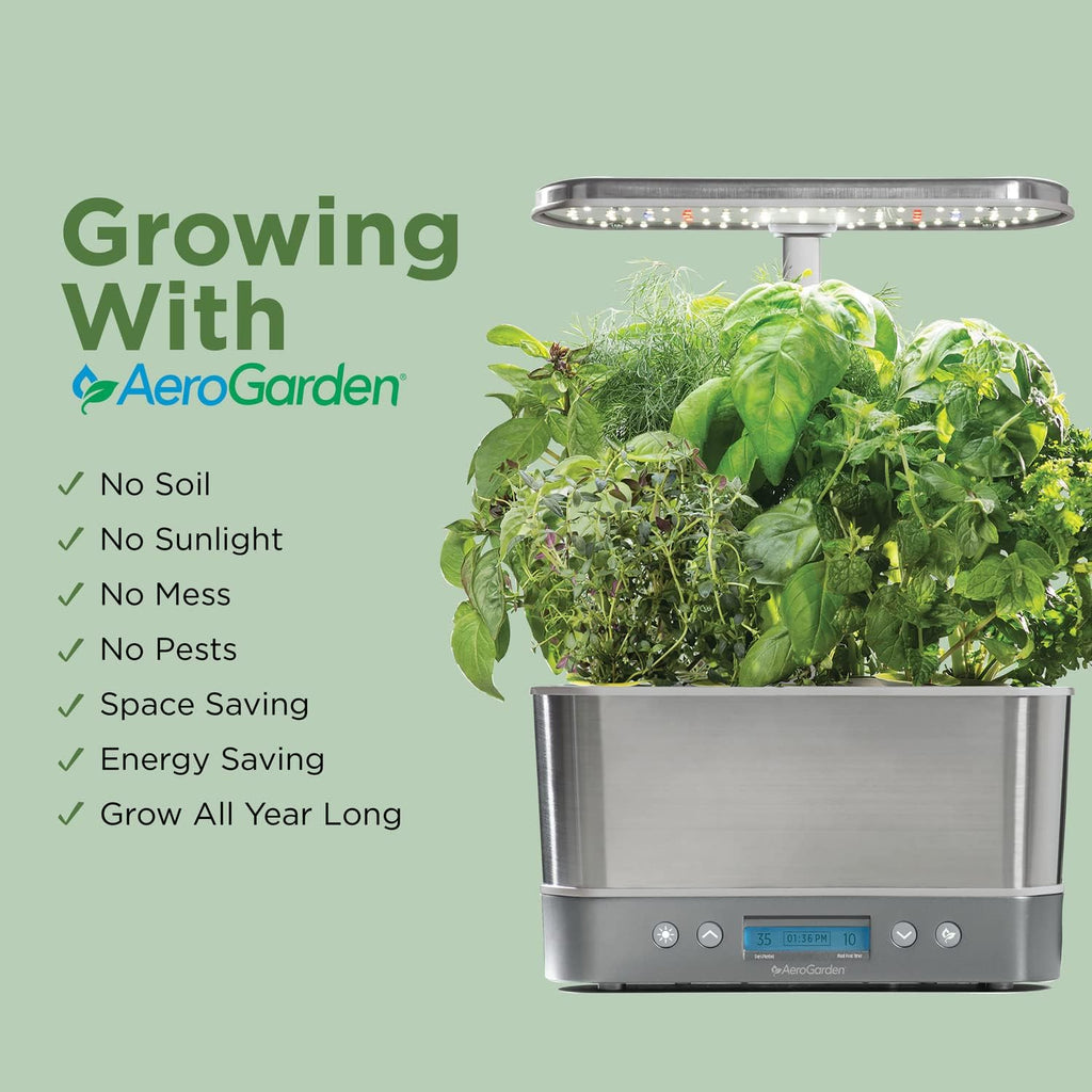 AeroGarden Harvest Elite, Stainless Steel | Indoor Garden with LED Grow Light