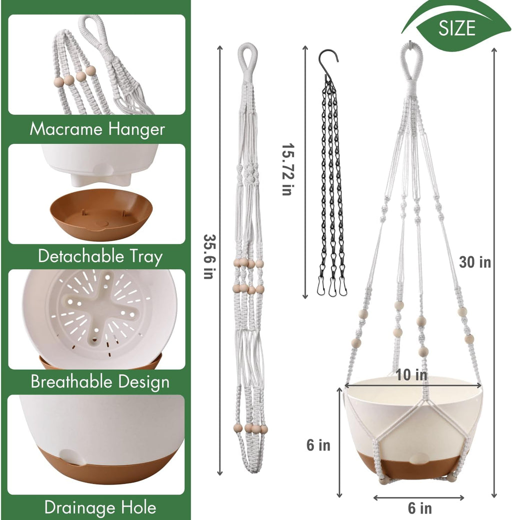 10 Inch Hanging Planters for Indoor Plants,Set of 2 Hanging Pots for Plants with Self-Watering, Outdoor Hanging Plant