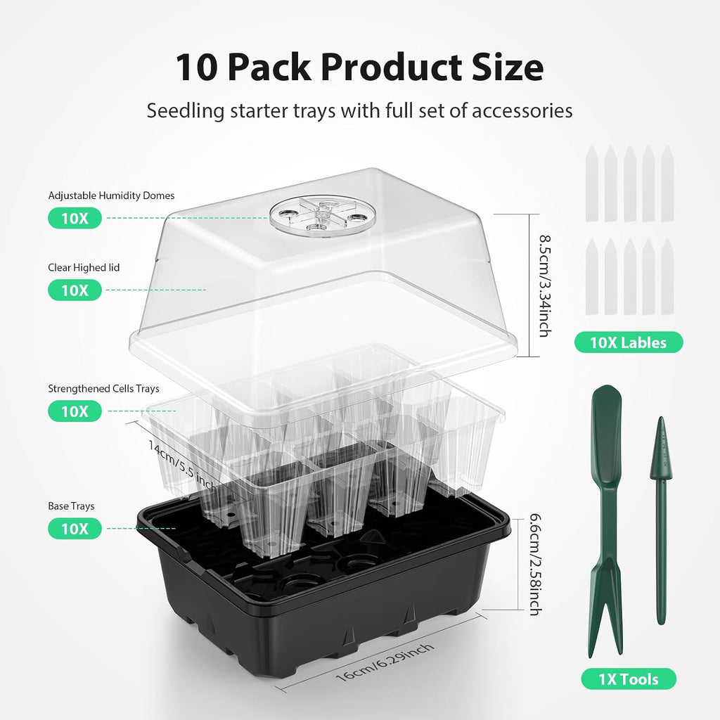 Seed Starter Tray, 20PCS Seed Starter Kit, Seedling Starter Trays with Heightened Lids for Seed Staring, Indoor