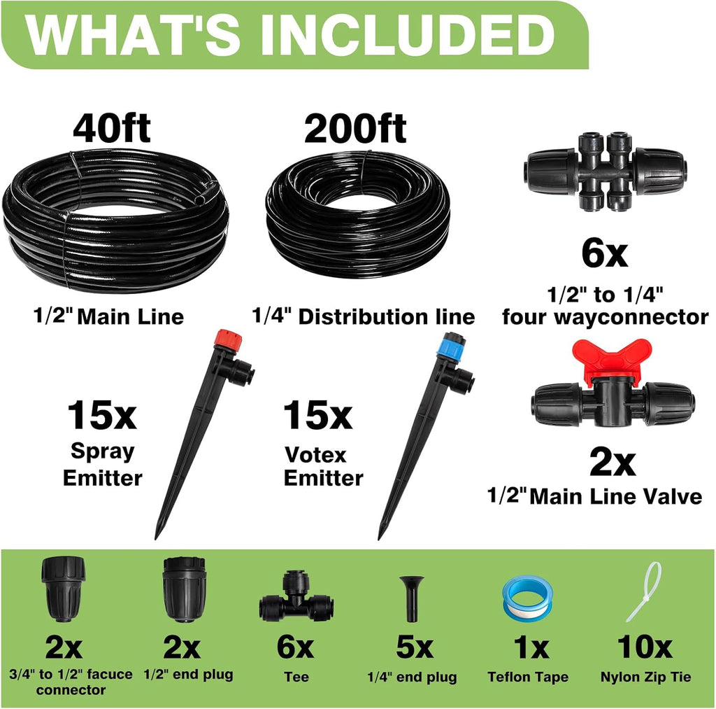 Maotong 240FT Drip Irrigation System Kit New Quick-Connect, Automatic Garden Watering Misting System for Greenhouse