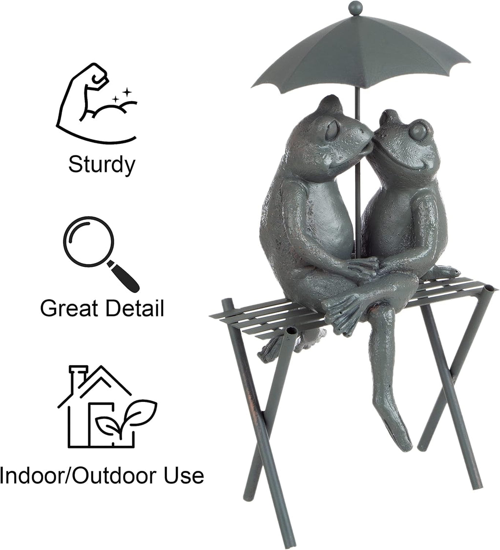Pure Garden Resin Whimsical Frog Couple Statue, Bronze, 8" x 6.25" x 14.5" | Romantic Animal Figurine for Outdoor