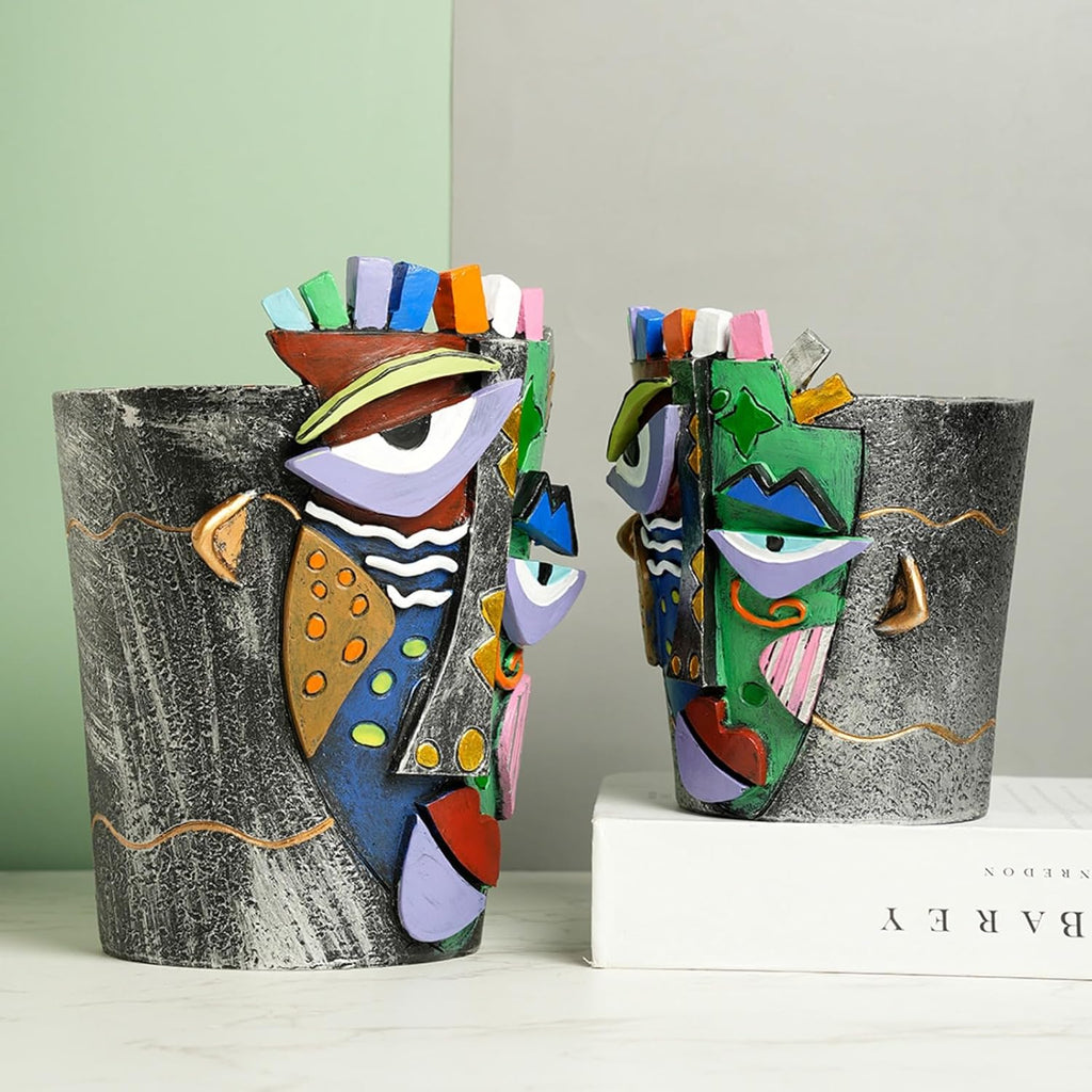 Picasso Face Planter Pots Abstract Art Colorful Flower Vase with Drainage Hole Unique Head Flower Pots for Home Balcony