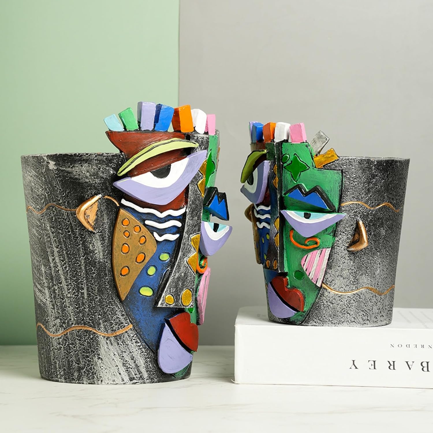 Picasso Face Planter Pots Abstract Art Colorful Flower Vase with Drainage Hole Unique Head Flower Pots for Home Balcony