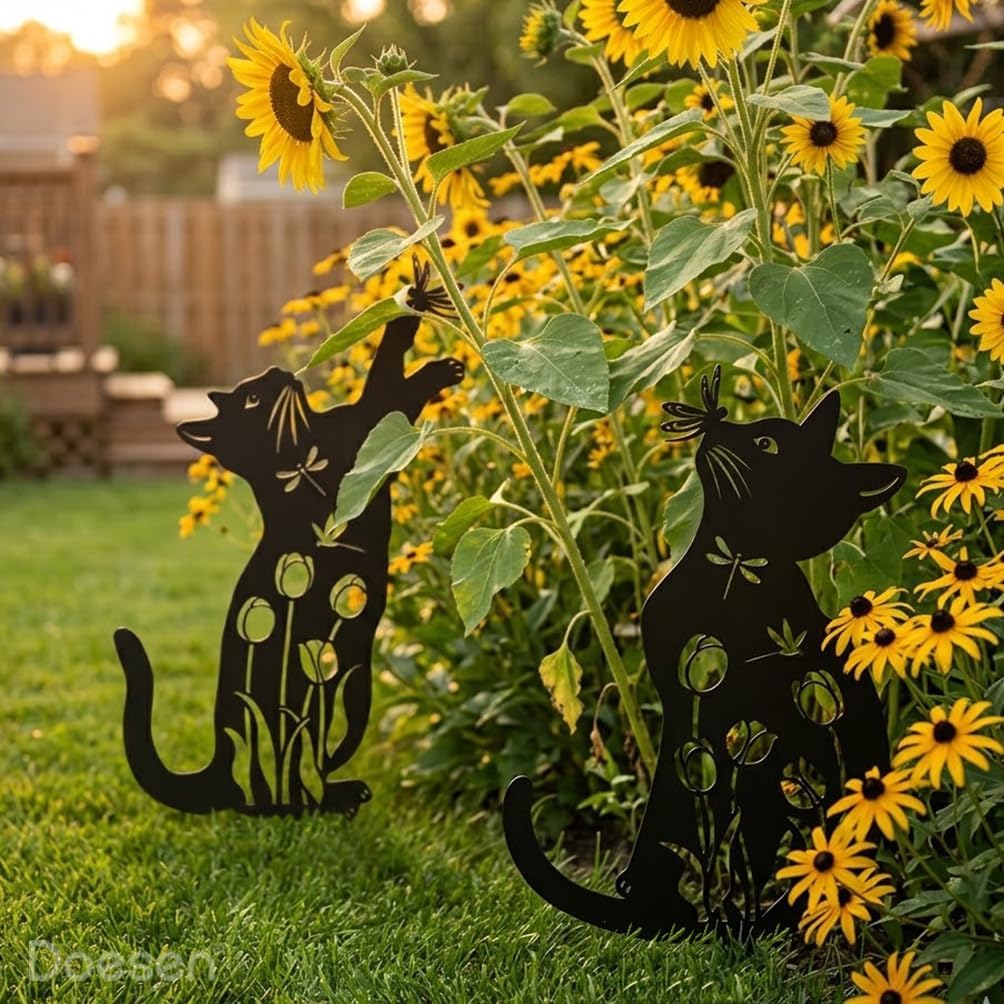 Metal Cat Garden Decor Black Cat Silhouette Yard Art Garden Stakes | Rust-proof Metal Black Cat Yard Decor Garden Art