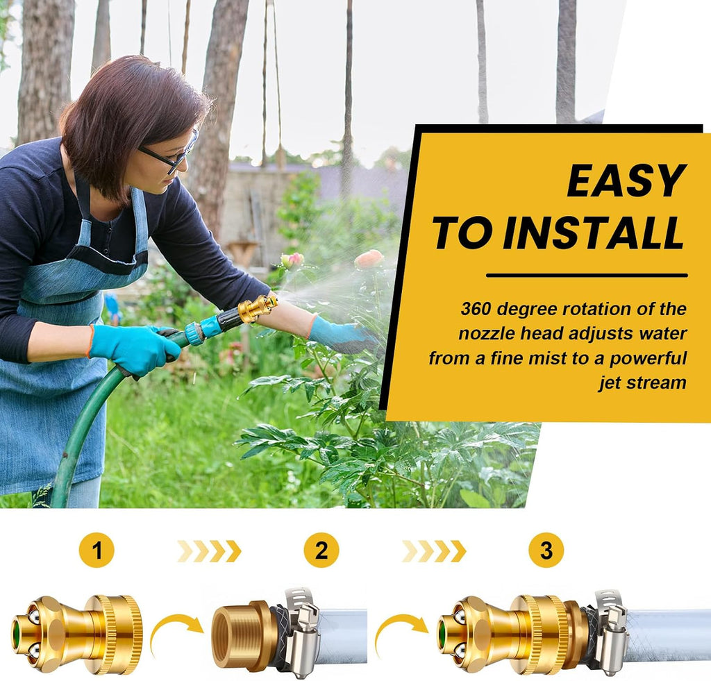 Hotop 6 Pack Big Shot Brass Hose Nozzle Adjustable Twist,3/4 Inch | Threaded Connector for Garden Hose, Heavy Duty