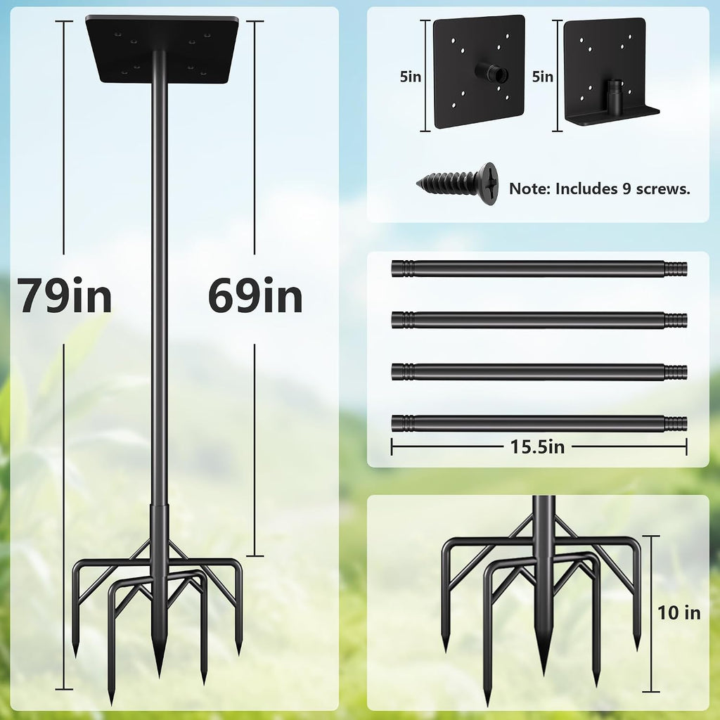 Bird Feeder Pole Kit, 79 Inch Bird House Pole for Outdoors Heavy Duty,5 Base Prongs Adjustable Birds Feeder Stand for