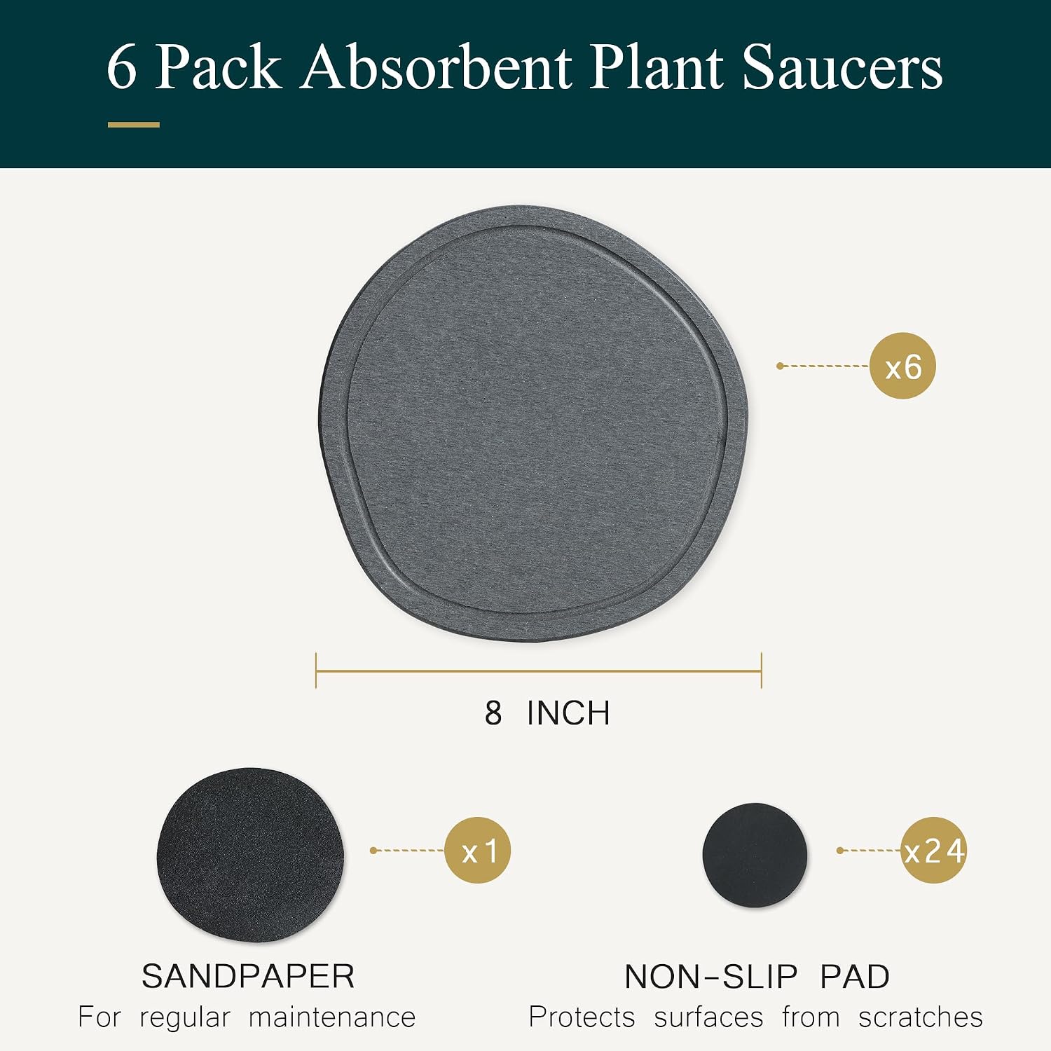 8 Inch 6 Pack Diatomite Plant Trays to Catch Water, Plant Pot Saucers | XRzitky Quick Absorbent and Dry Water Catcher